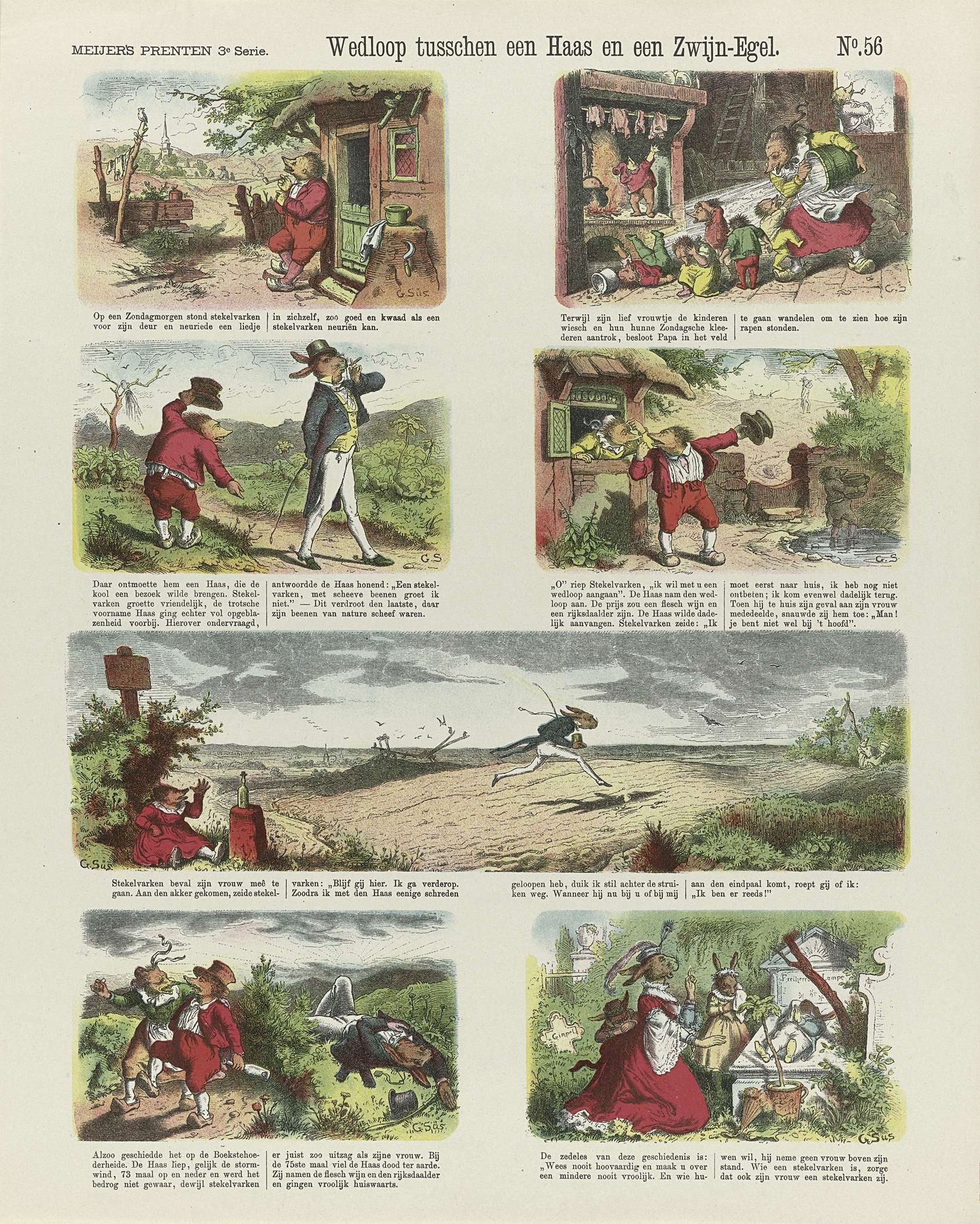 Wedloop tusschen een haas en een zwijn-egel by G. Süs.