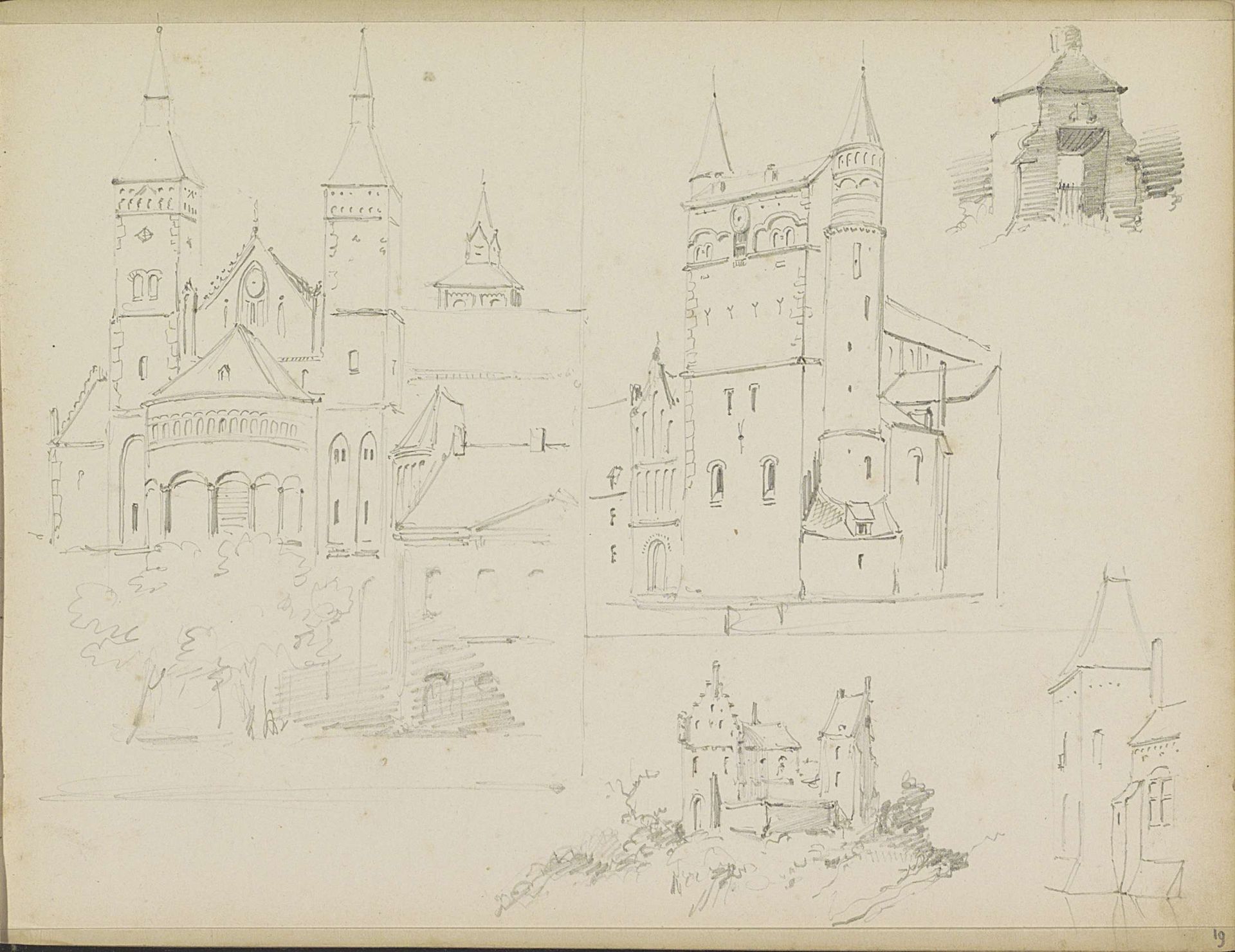 Studieblad met de Sint-Servaasbasiliek en de Basiliek van Onze-Lieve-Vrouw-Tenhemelopneming in Maastricht by Adrianus Eversen