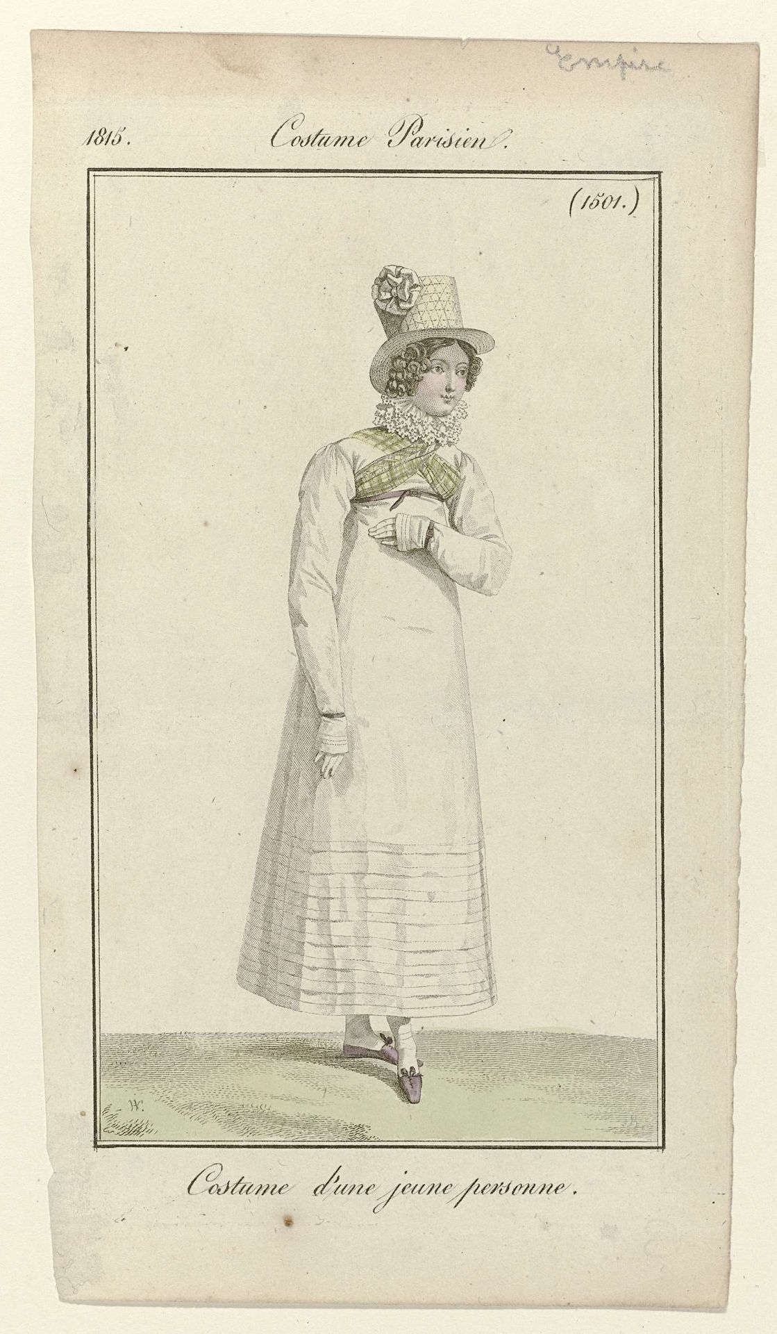 Journal des Dames et des Modes, Costume Parisien, 15 août 1815, (1501): Costume d'une jeune personne. by Pierre Charles Baquoy