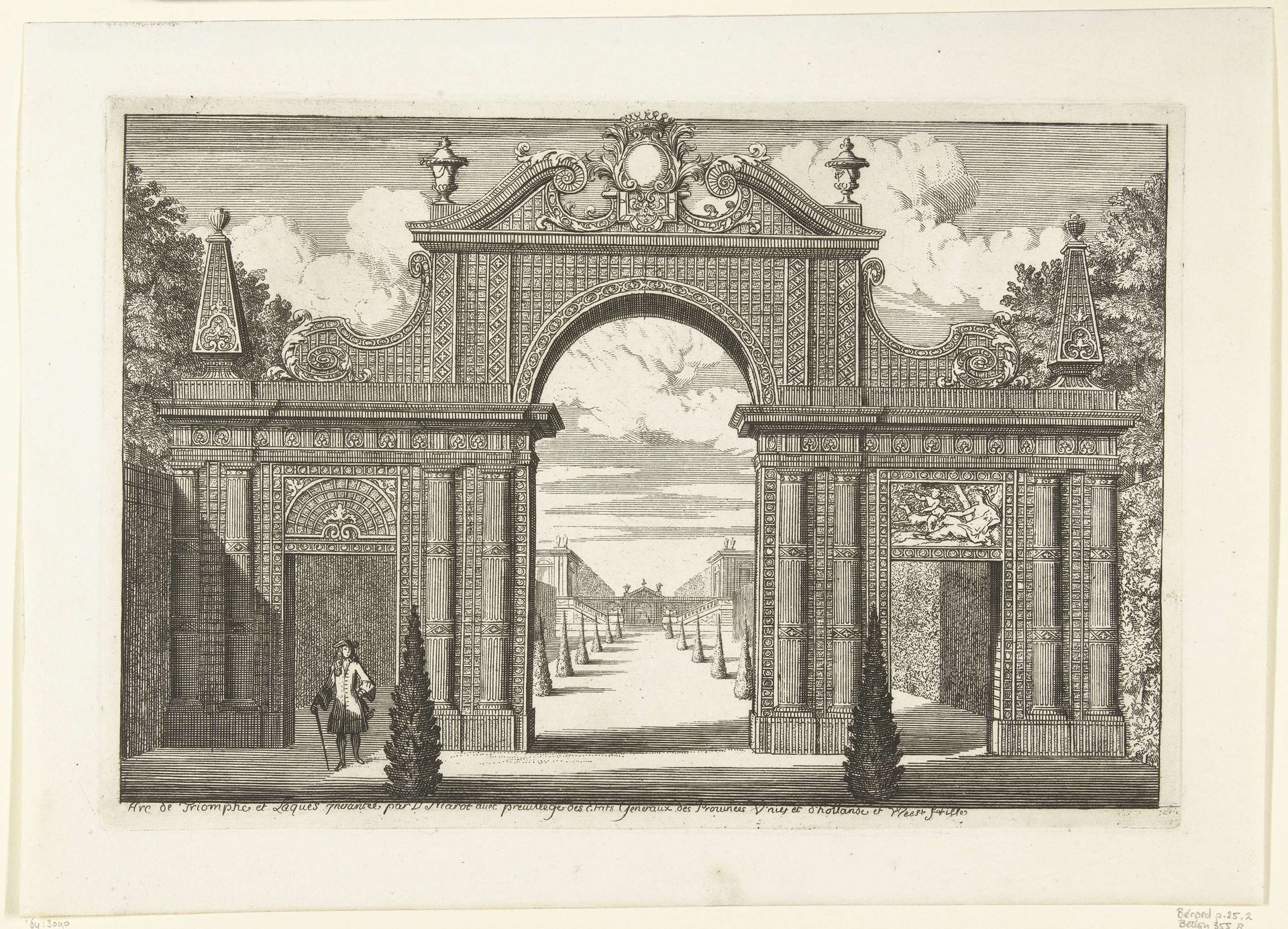 Triomfboog in latwerk met drie doorgangen by Daniël (I) Marot