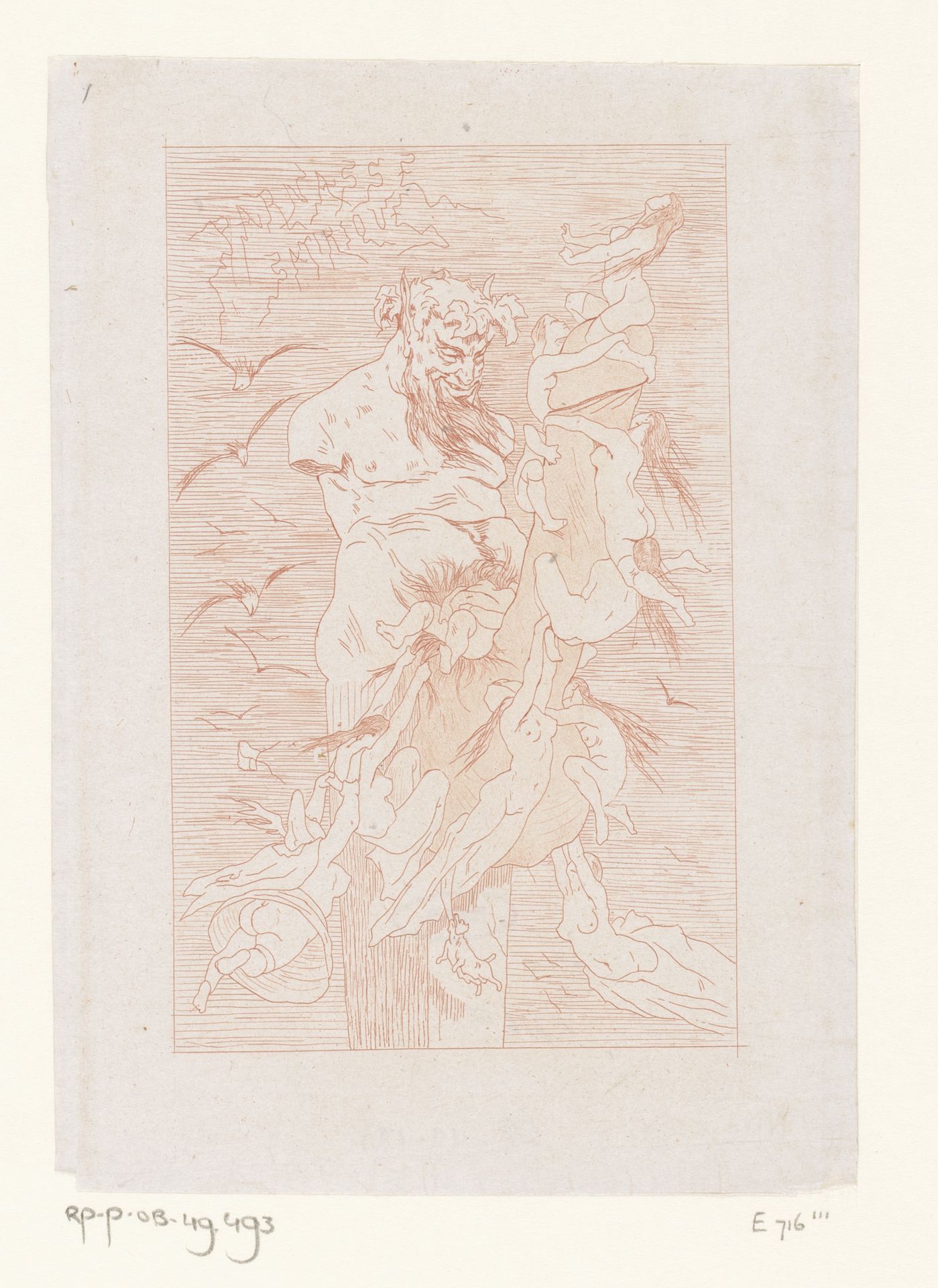 Naakte vrouwen beklimmen de fallus van een herme van Priapus by Felicien Rops