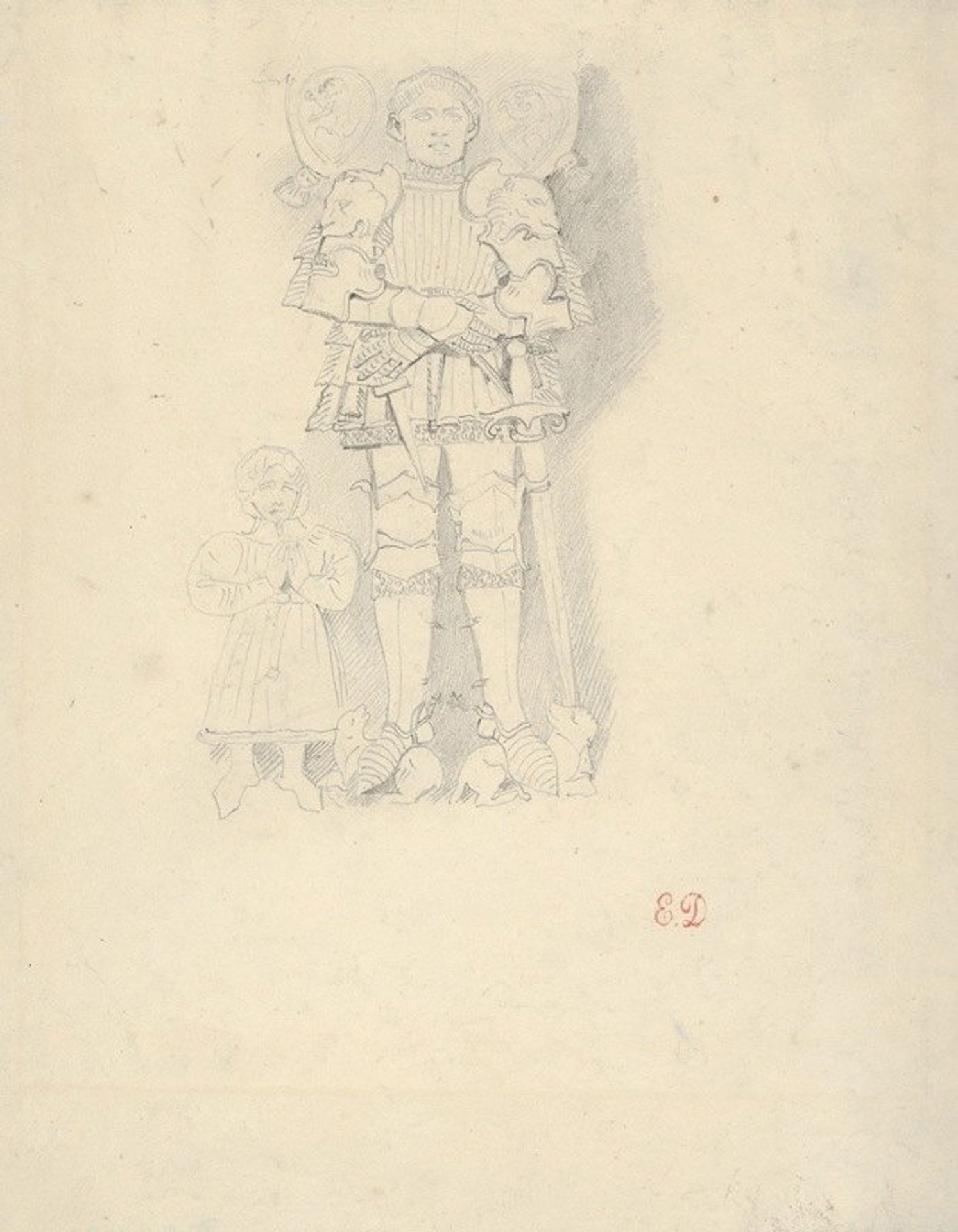 Tomb Effigies; A Man in a Suit of Armor beside a Child by Eugène Delacroix