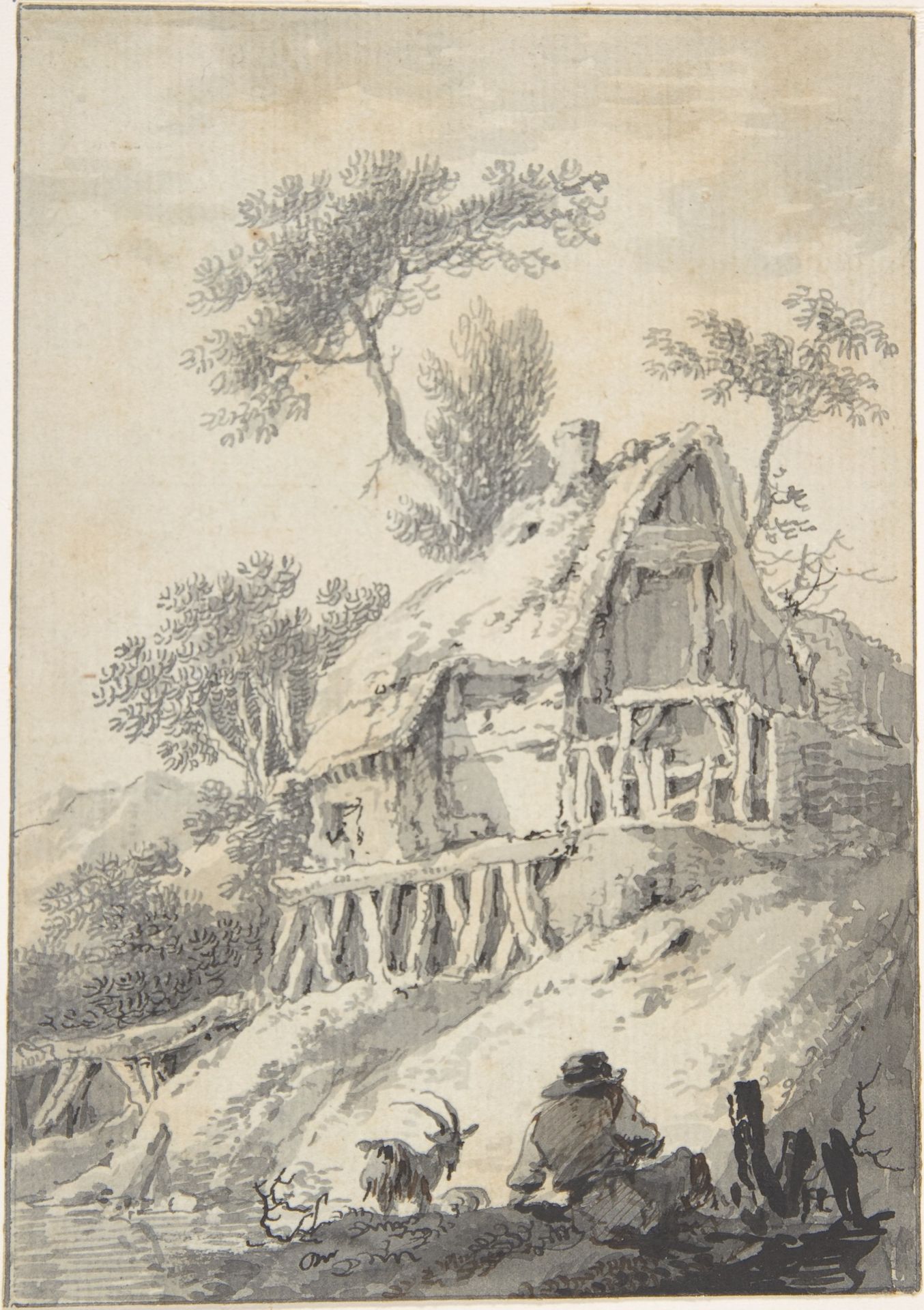 Thatched Cottage by a Brook by Anonymous