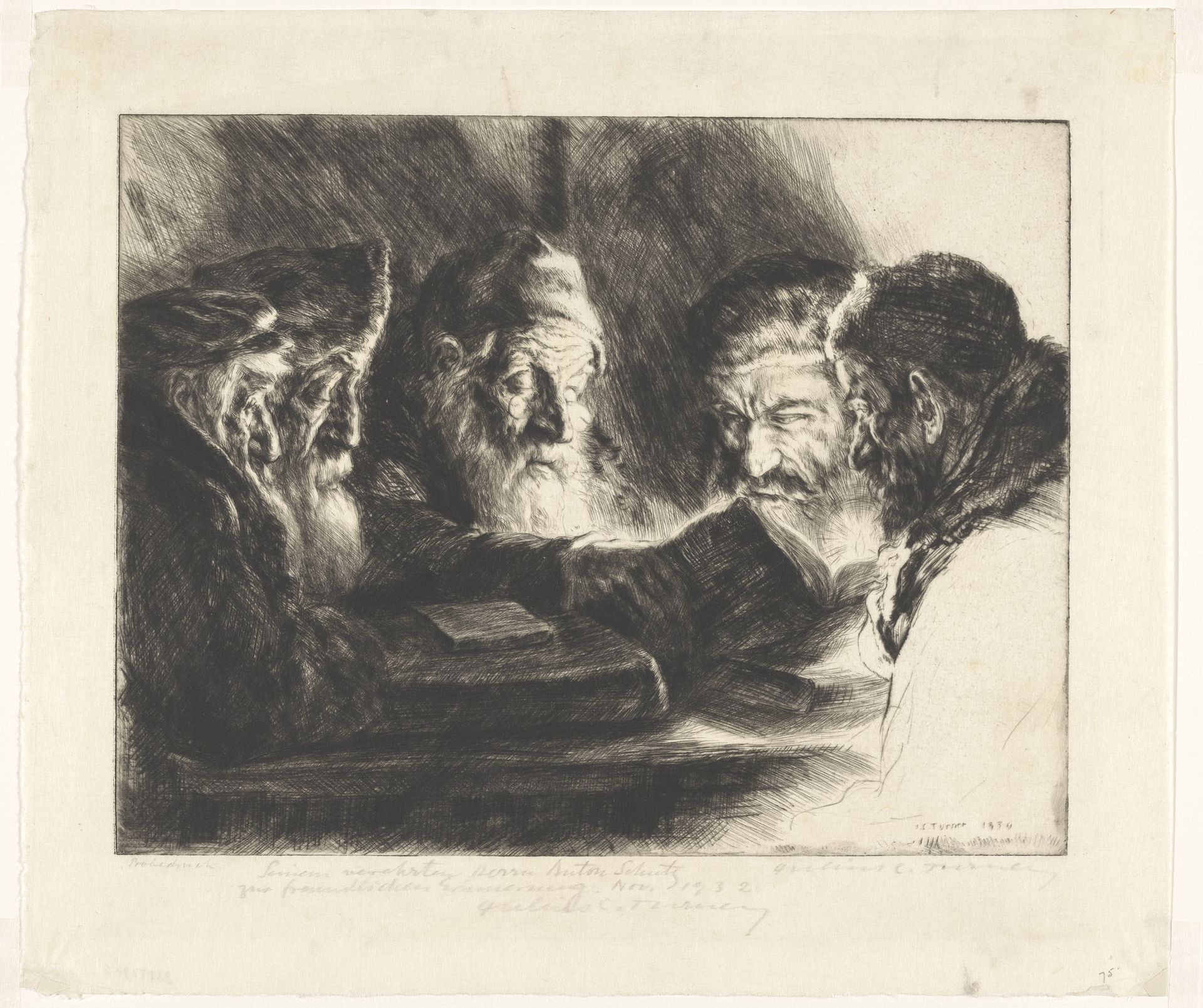 Vijf lezende joodse mannen by Julius C. Turner