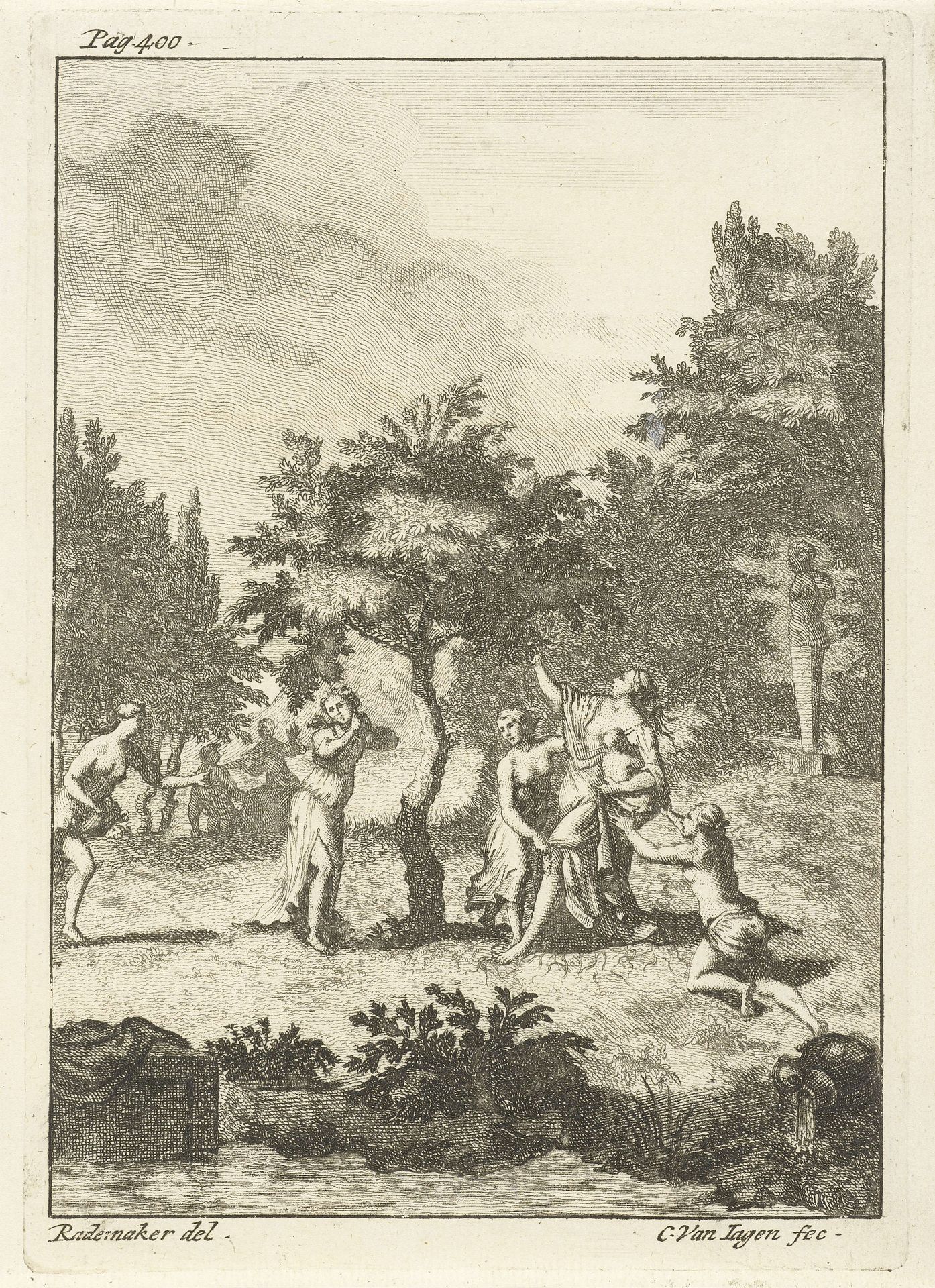 Nimfen onder boom by Cornelis van Jagen