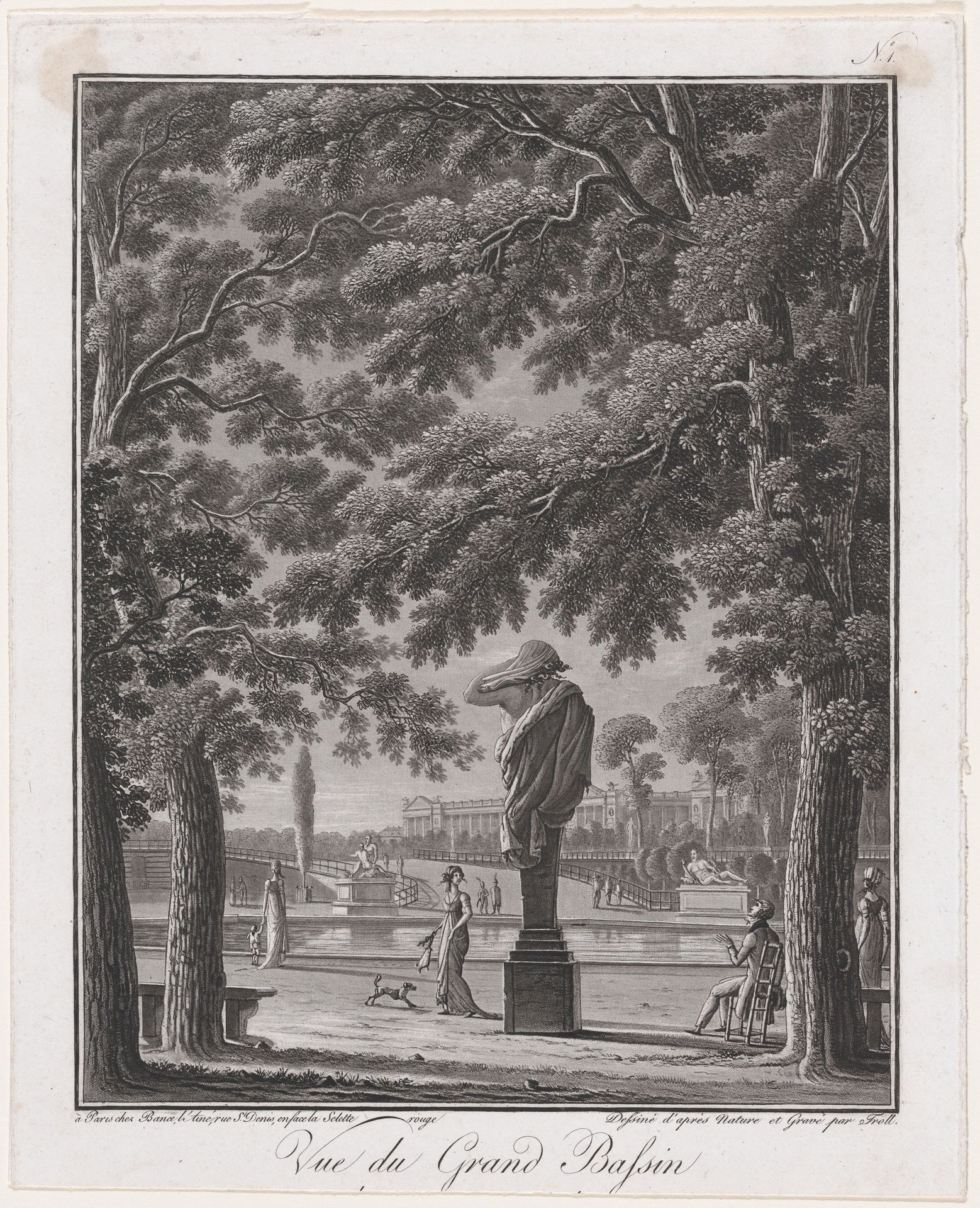View of the Grand Basin of the Tuileries (behind the statue of Autumn) by Johann Heinrich Troll