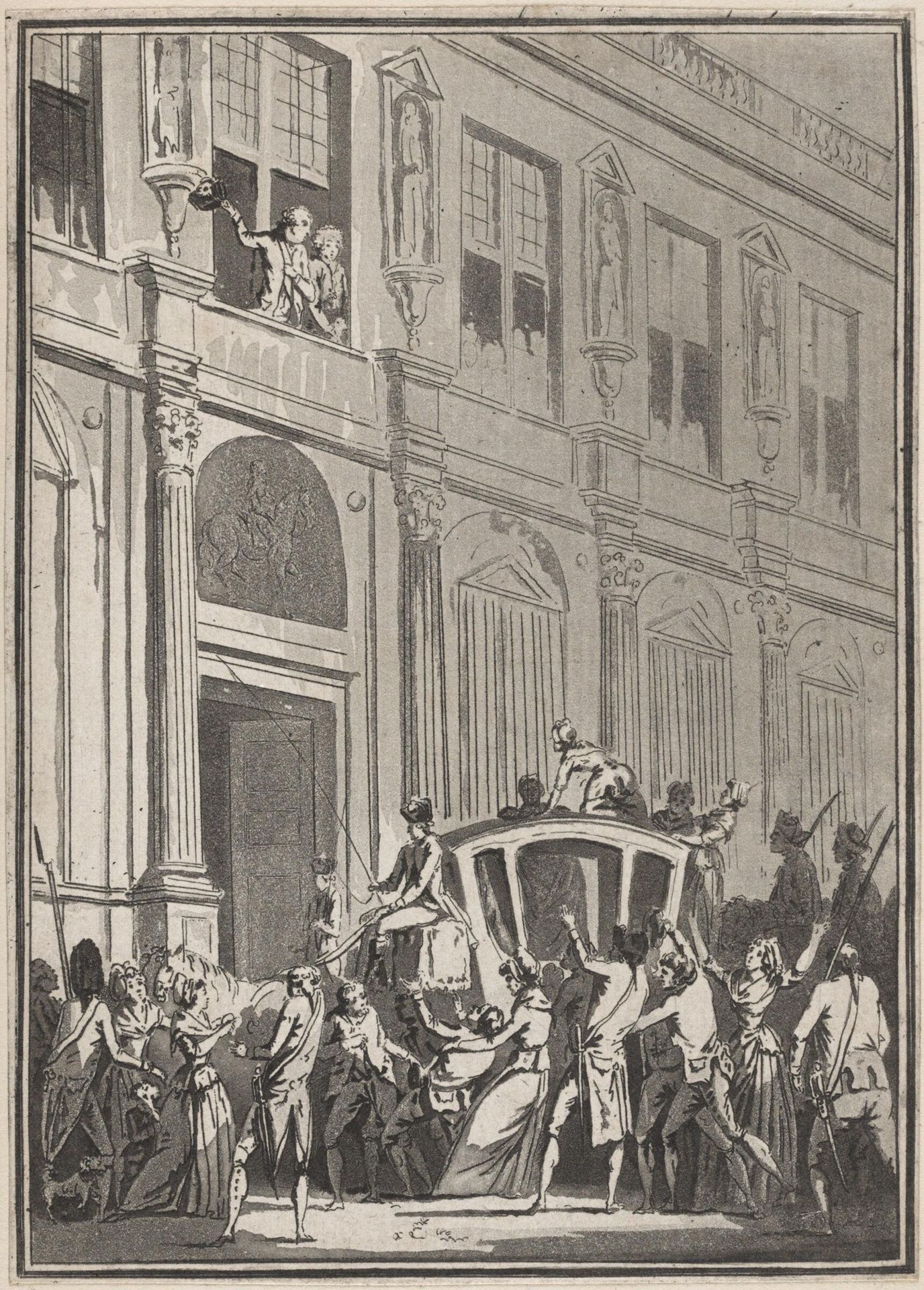 The King Addresses the Crowd at Versailles Saying, "My children I will go to Paris but on the condition that I will be with my wife and children." (6 October 1789) by Jean François Janinet