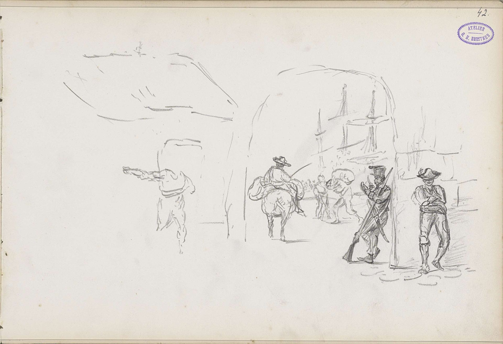 Gezicht op een havengebied met figuren by George Hendrik Breitner