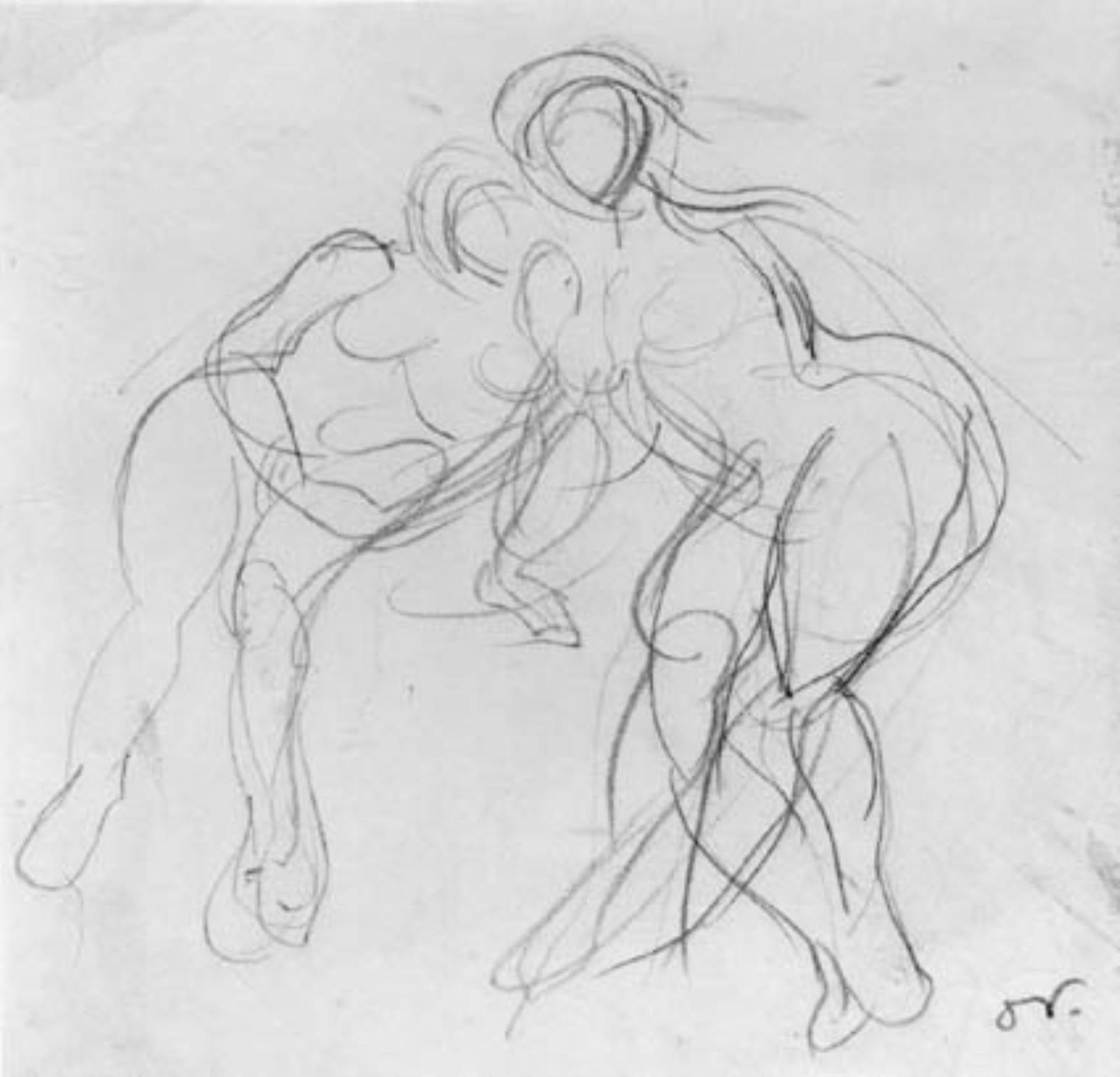 To siddende kvinder, lænet mod hverandre. by Othon Friesz