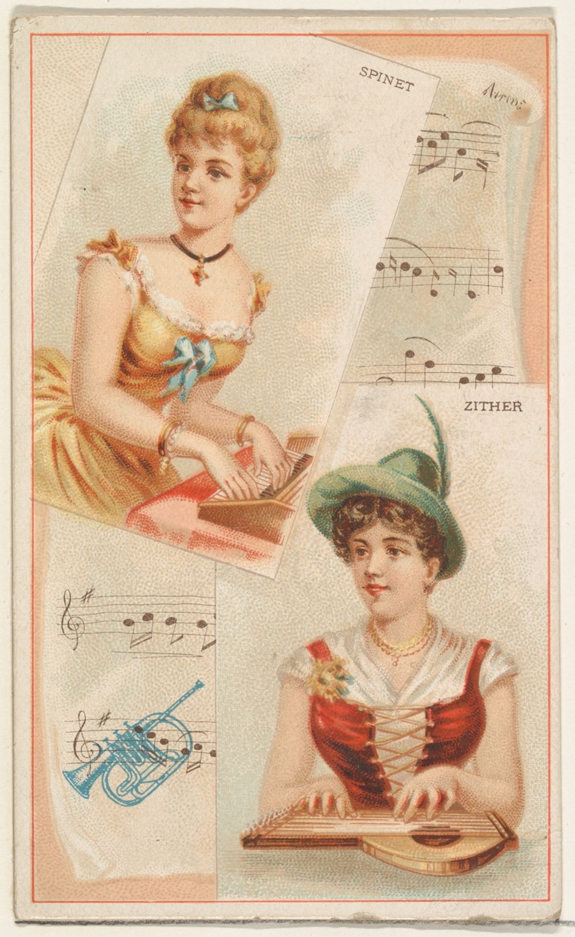 Spinet and Zither, from the Musical Instruments series (N121) issued by Duke Sons & Co. to promote Honest Long Cut Tobacco by W. Duke, Sons & Co.