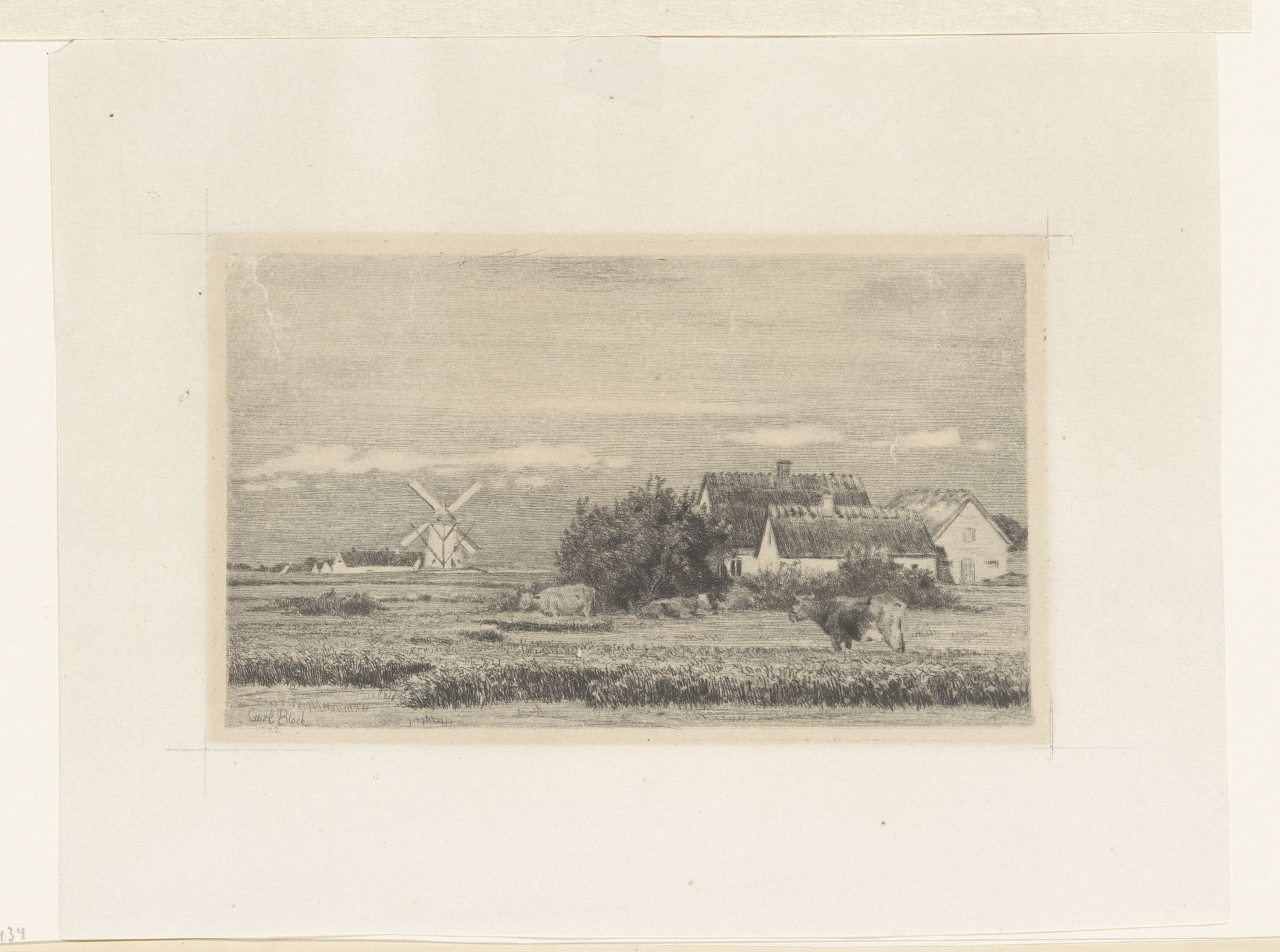 Drie huizen en een molen by Carl Bloch