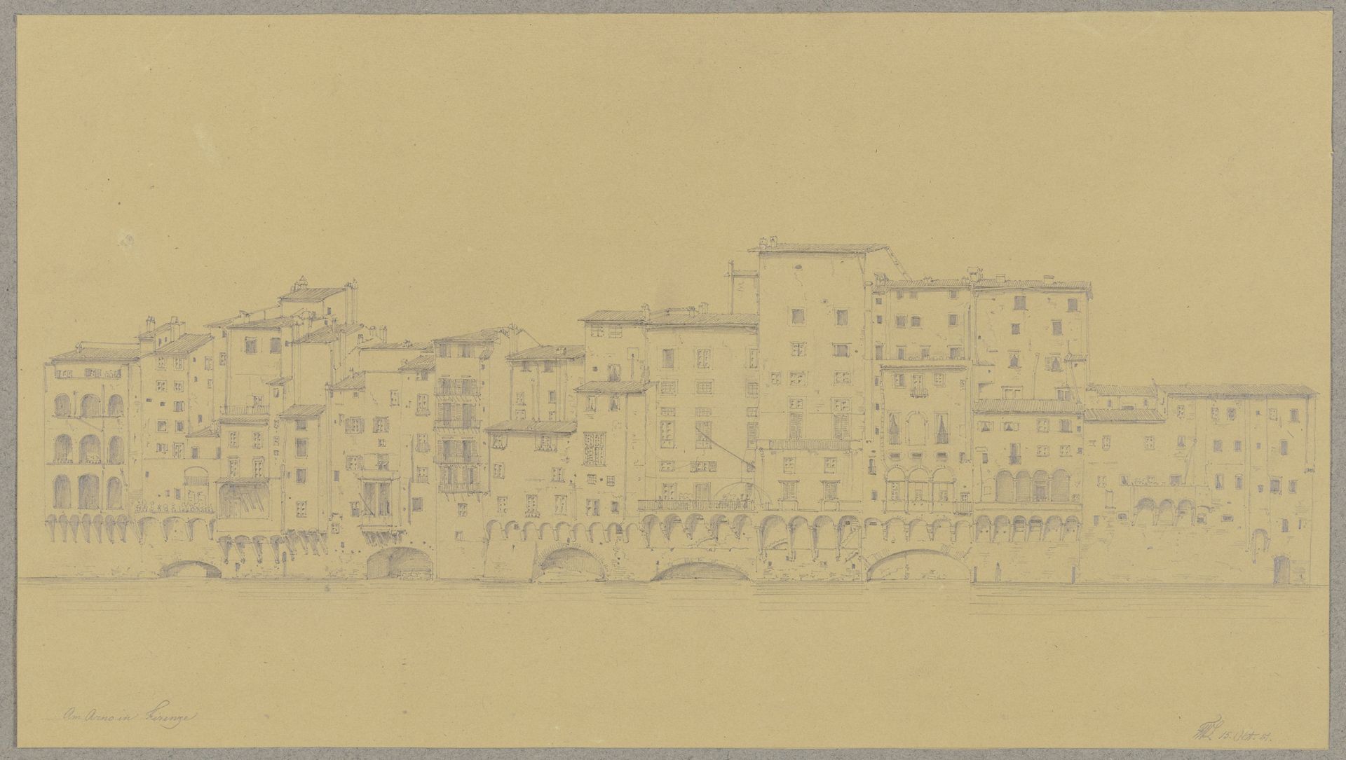 Häuserzeile am Ufer des Arno in Florenz by Friedrich Wilhelm Ludwig