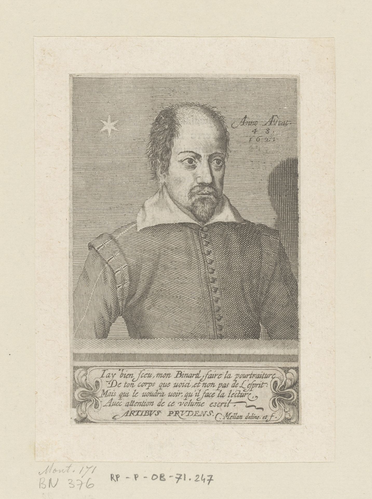 Portret van Pierre Binard, op 48-jarige leeftijd by Claude Mellan