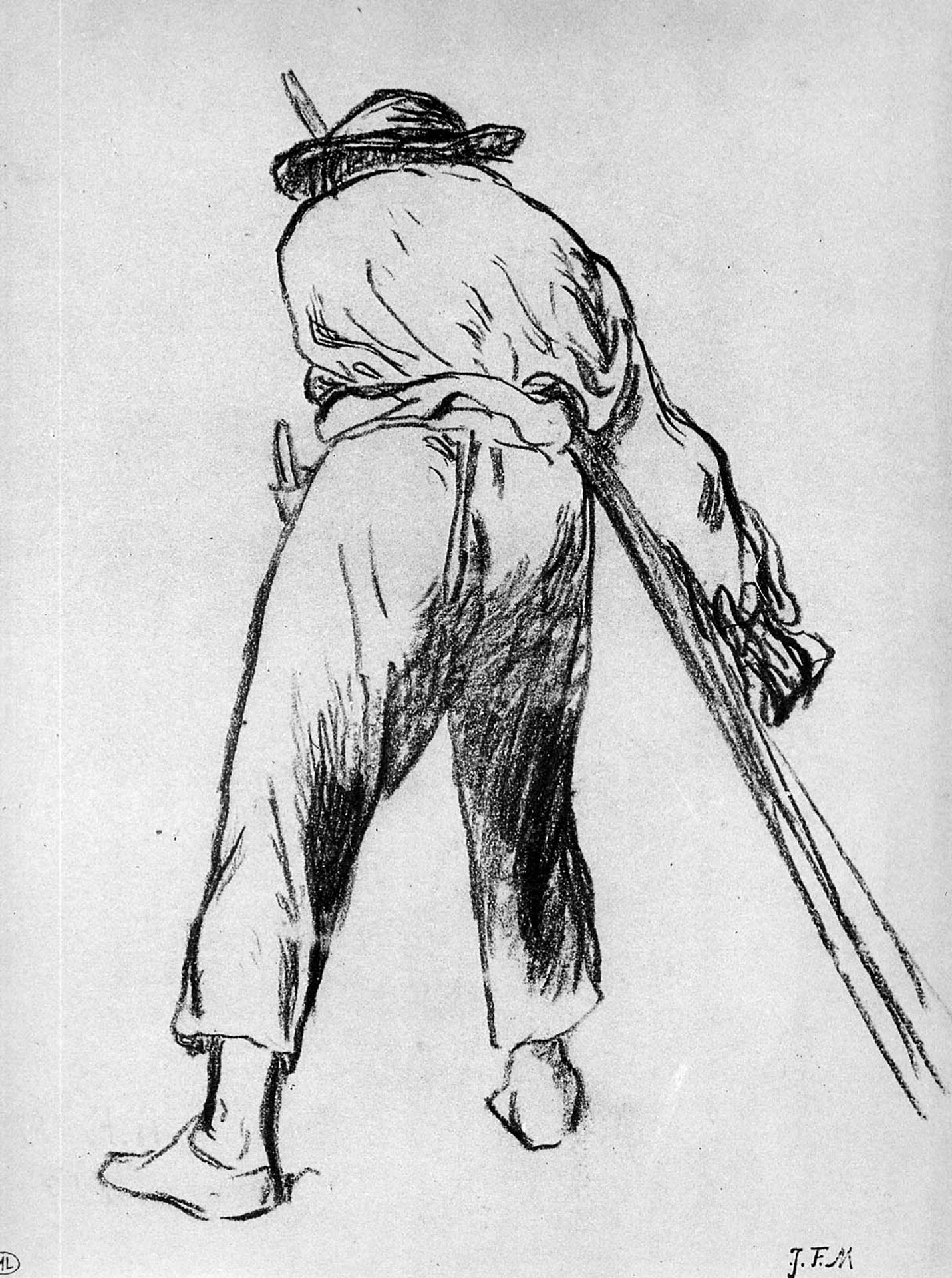 Sketch of moving farmer by Jean-François Millet