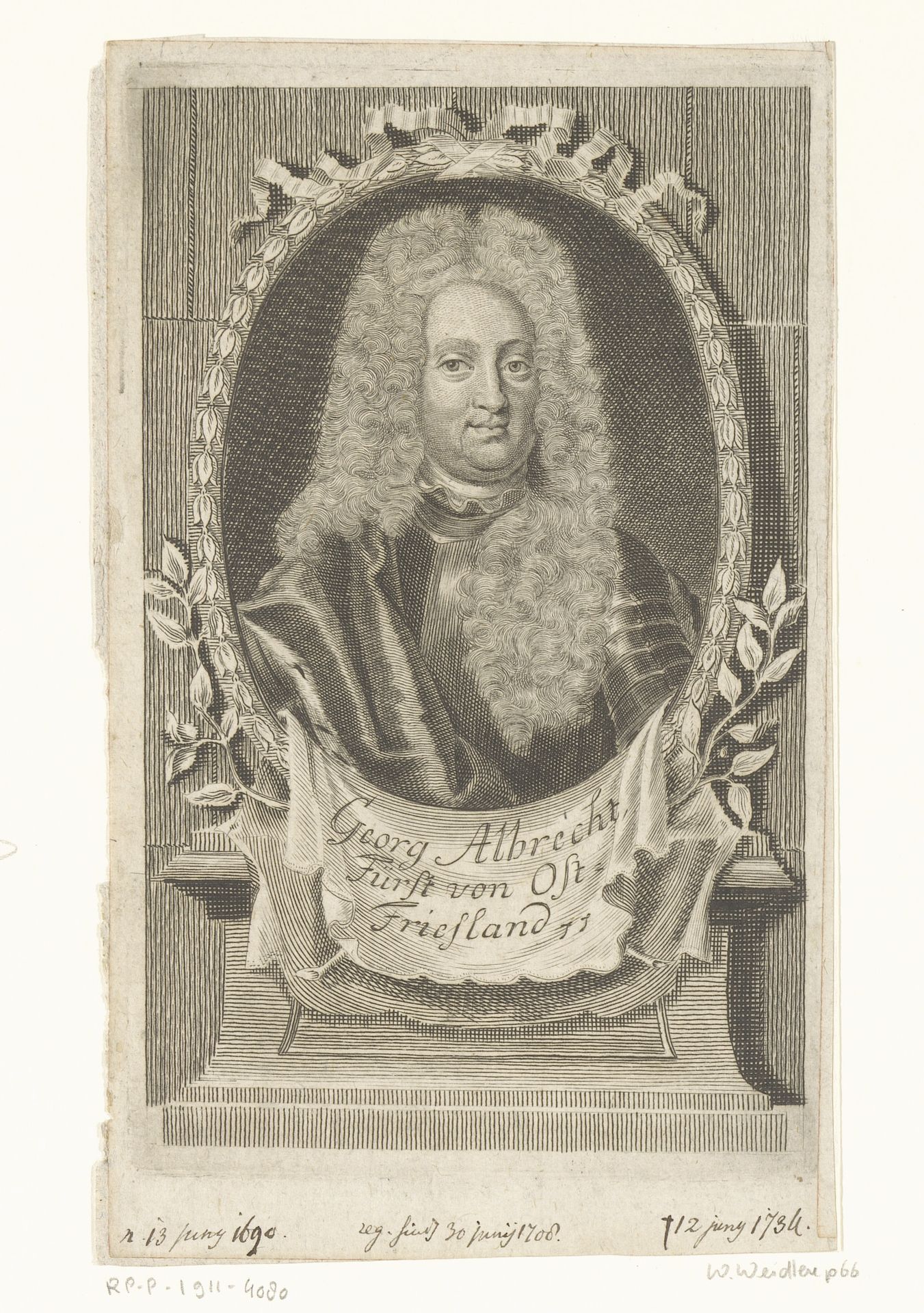 Portret van Georg Albrecht, vorst van Ostfriesland by Martin Bernigeroth