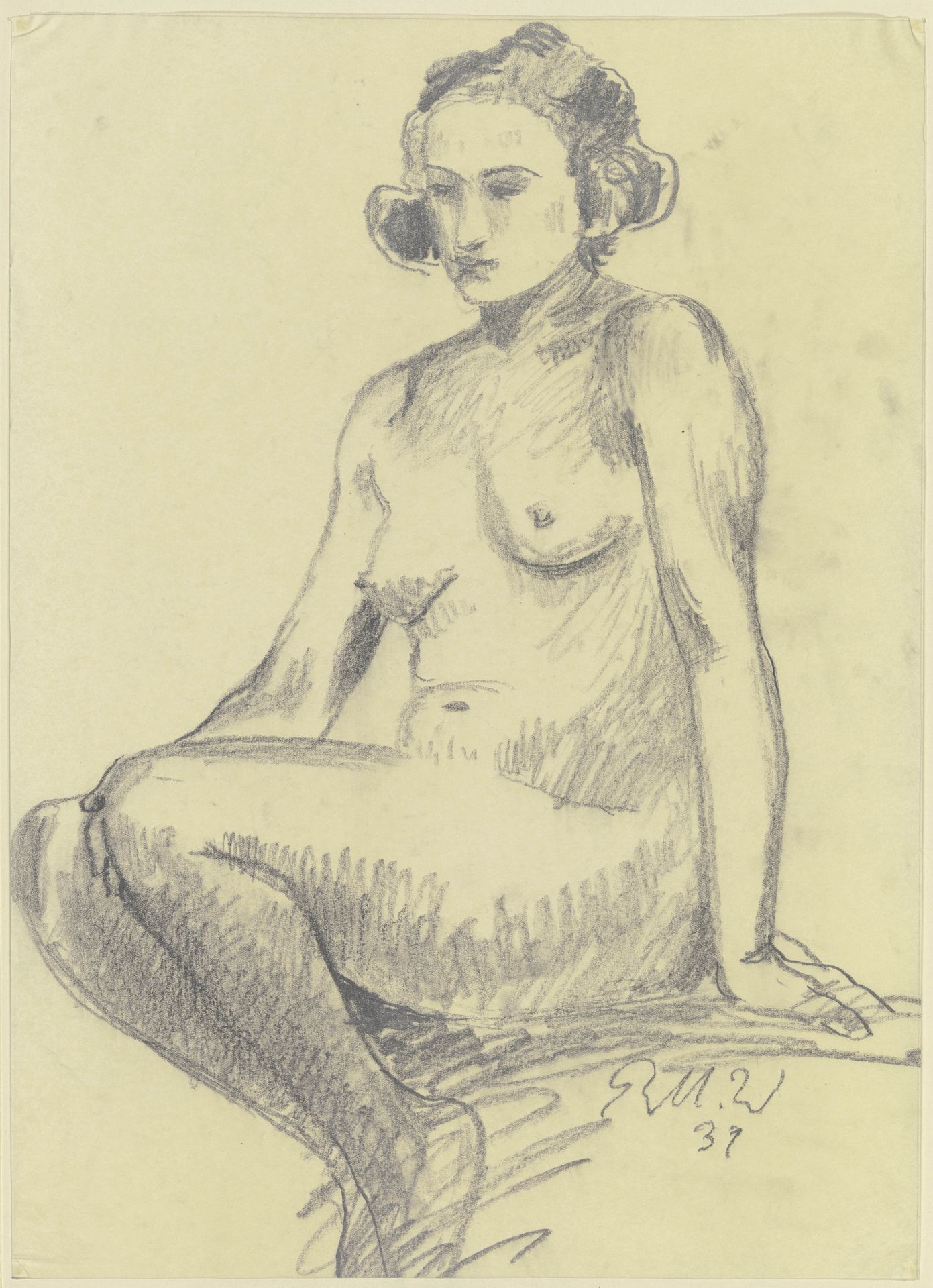 Crouching female nude by Richard Martin Werner
