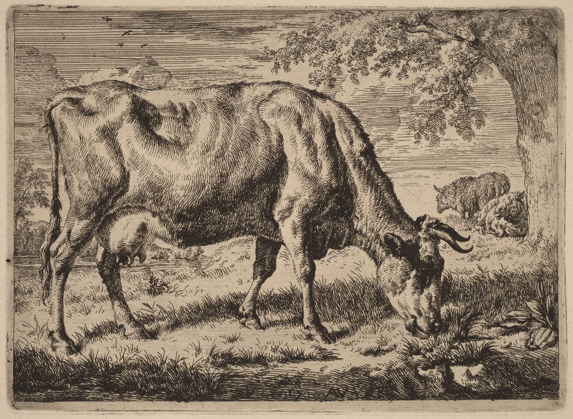 Grazing Cow with Two Sheep by Adriaen van de Velde