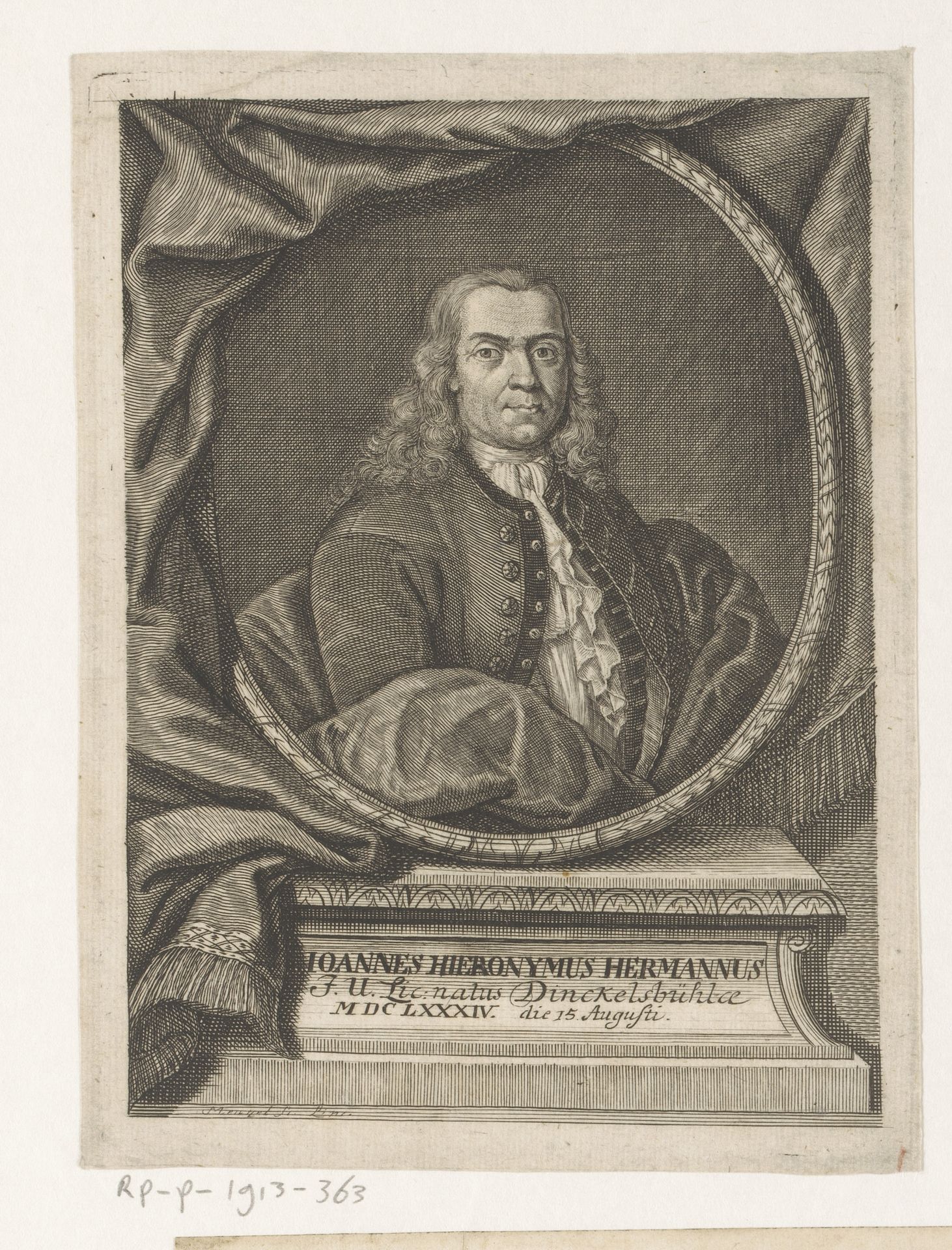 Portret van Johann Hieronymus Hermann by Johann Georg Mentzel