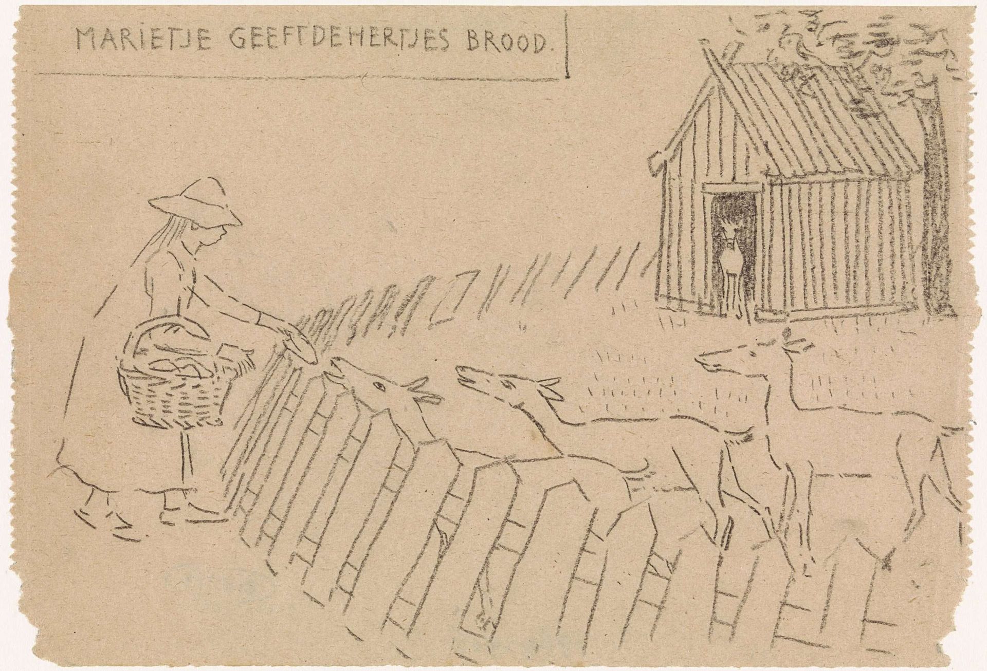 Marietje geeft de hertjes brood by Gerrit Willem Dijsselhof