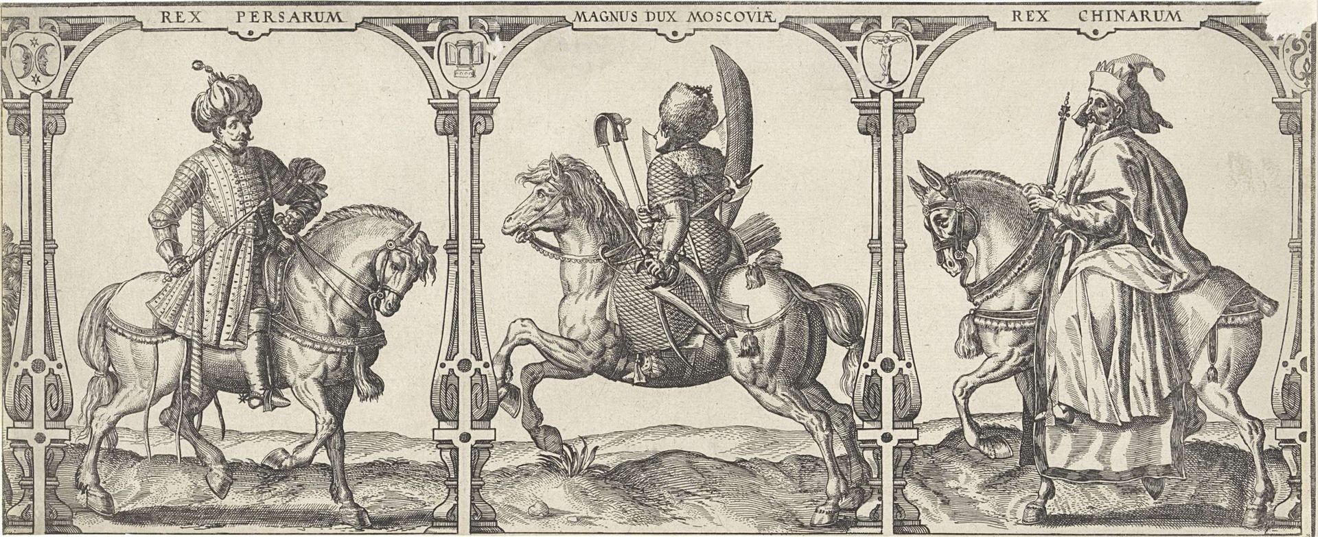 Drie ruiterportretten by Claes Jansz. Visscher
