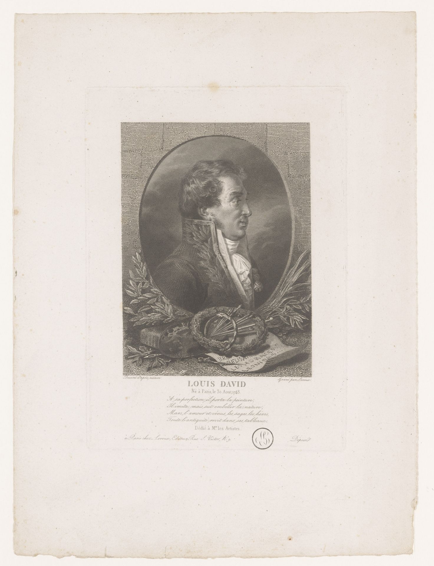 Portret van Jacques-Louis David by Jean Marie Leroux