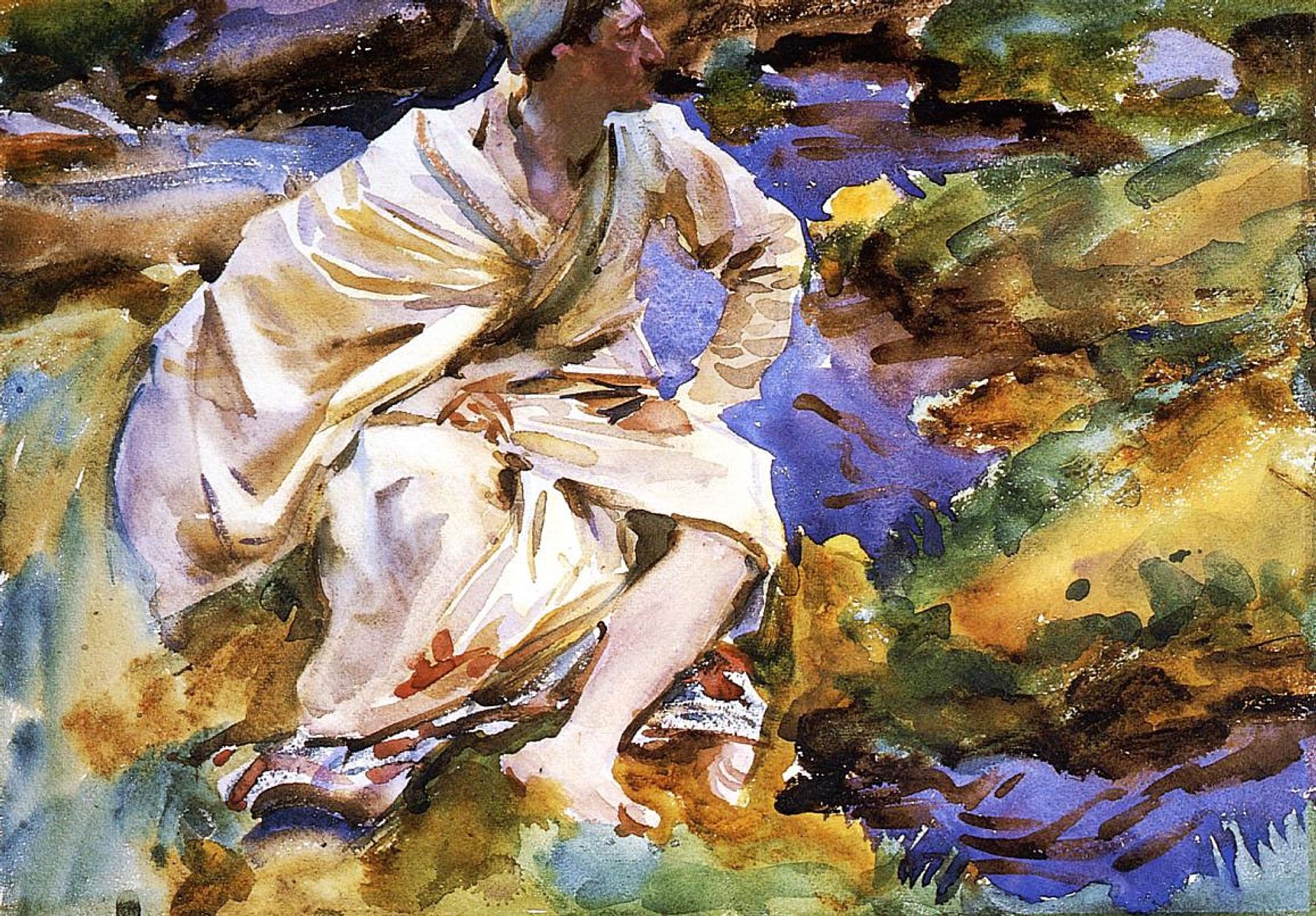 A Man Seated by a Stream by John Singer Sargent