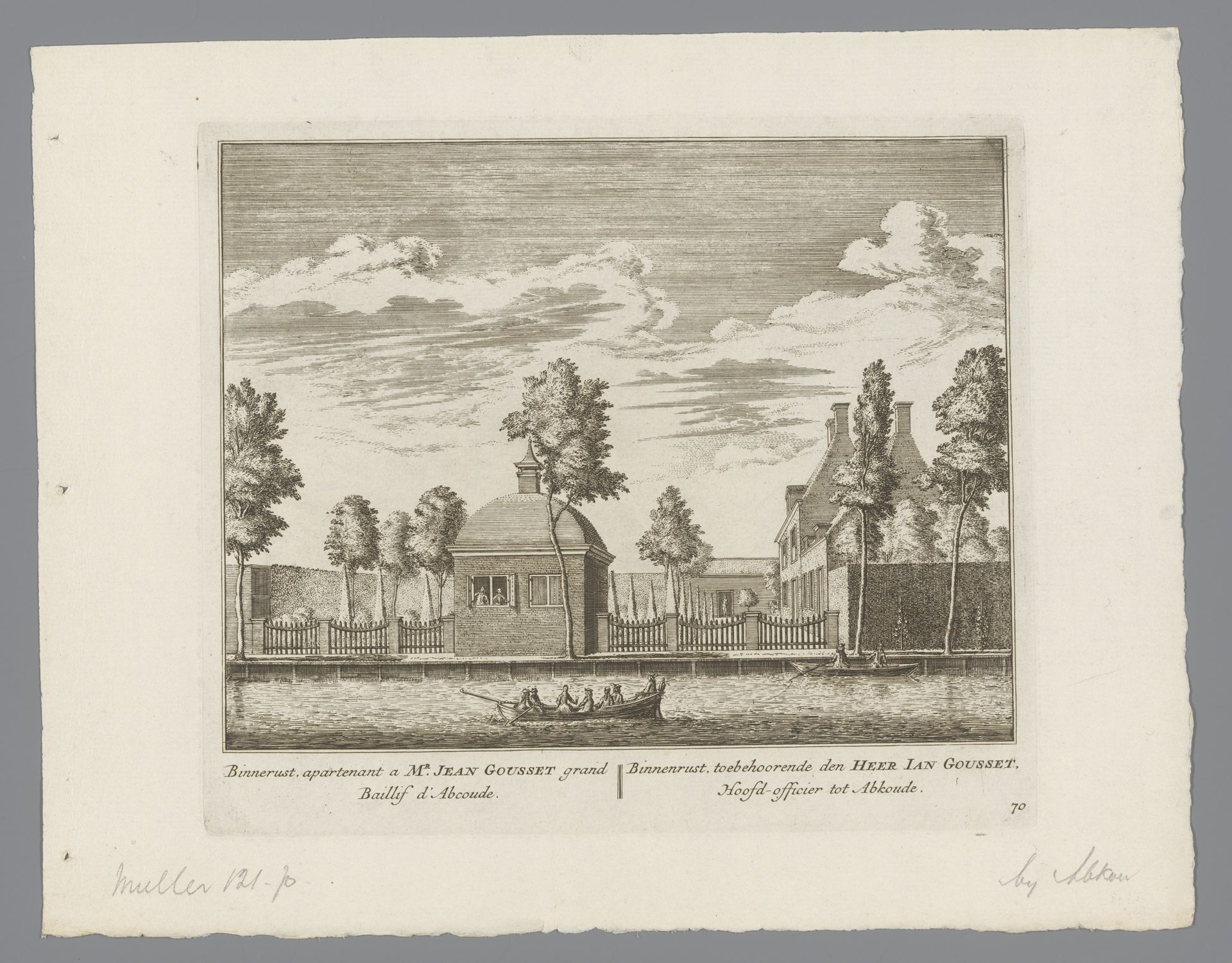 Gezicht op de buitenplaats Binnenrust, in Abcoude by Abraham Rademaker
