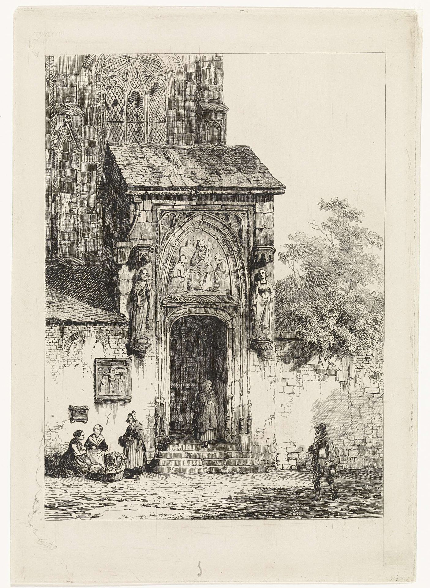 Gezicht op een kerkportaal by Cornelis Springer