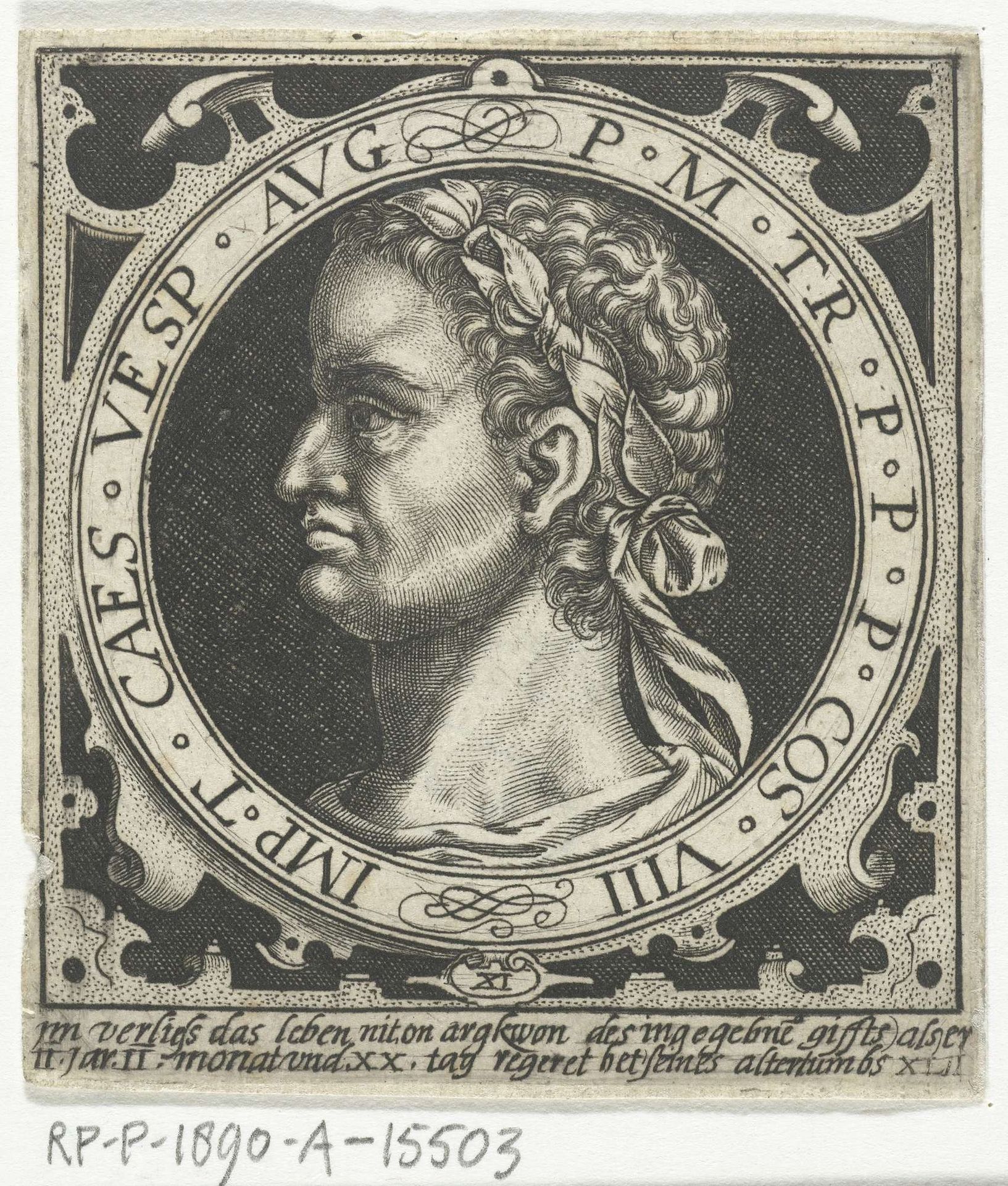 Portret van Vespasianus op medaillon by Nicolaes de Bruyn