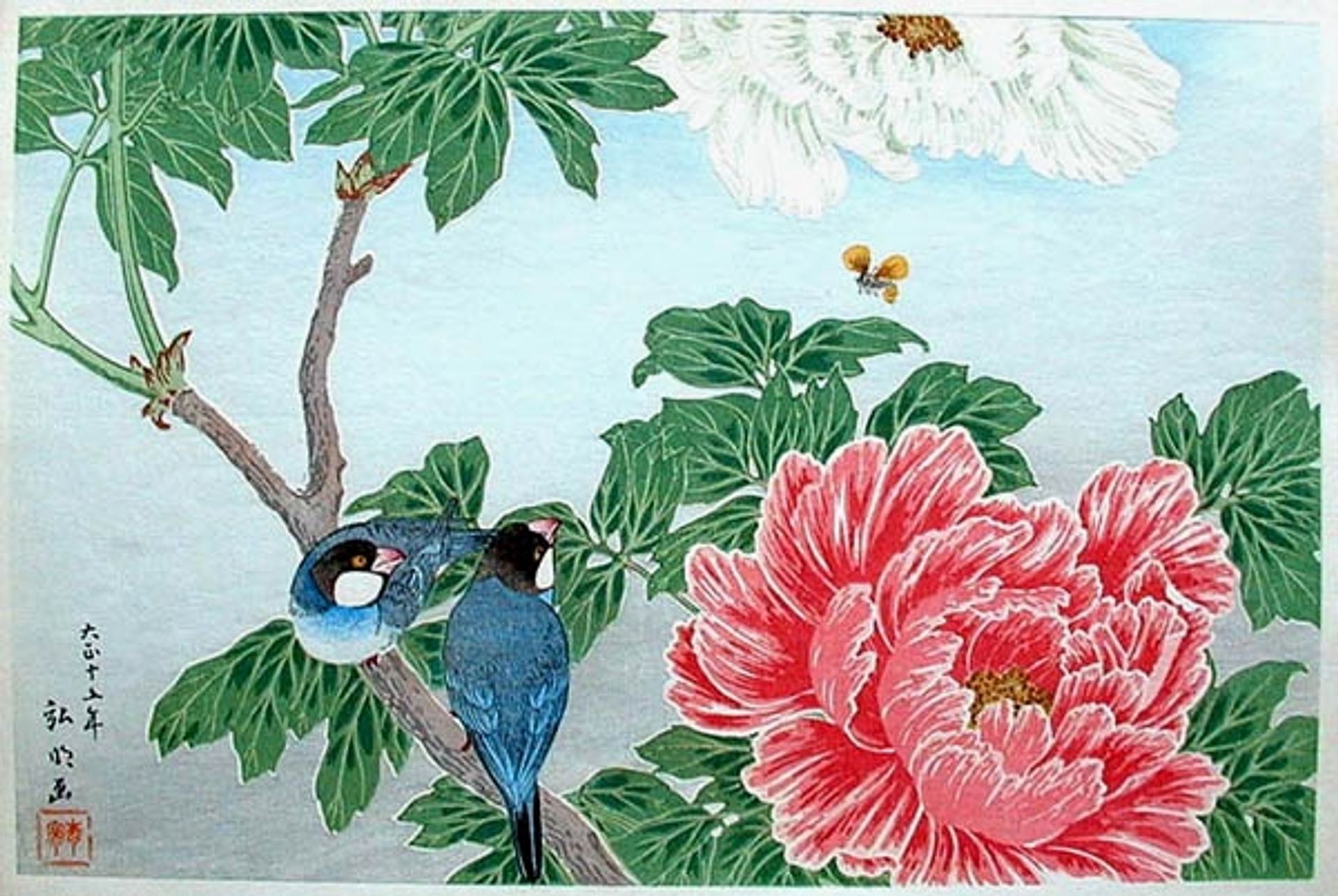 Peony and Paddy-birds by Shotei Takahashi