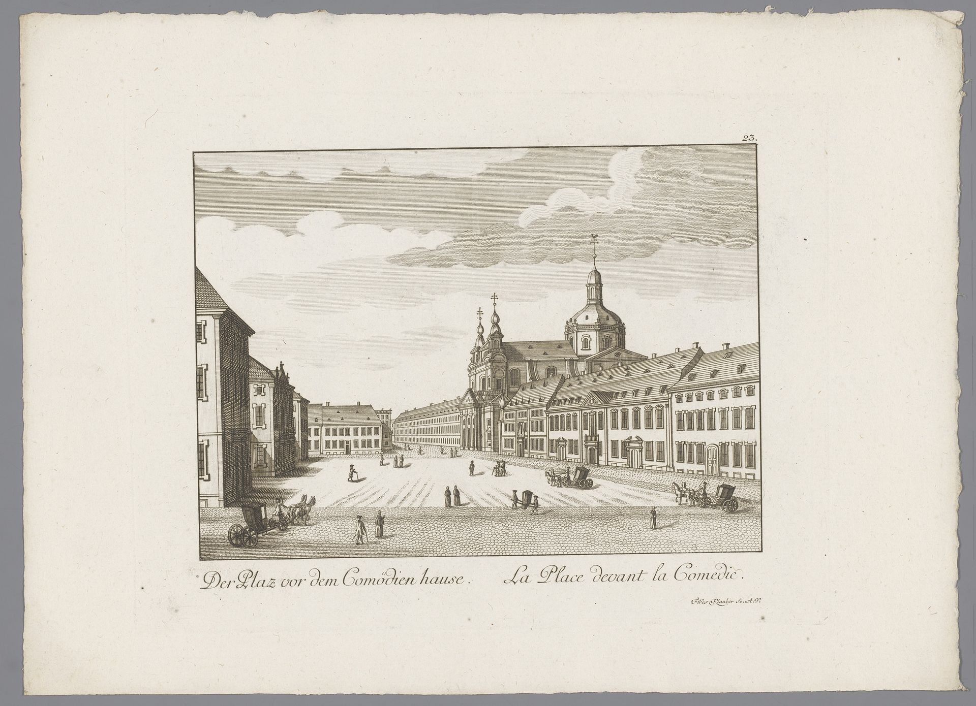 Gezicht op het plein voor het theater, te Mannheim by gebroeders Klauber
