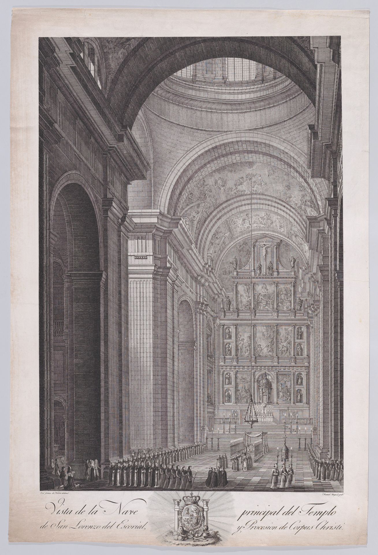 The procession of Corpus Christi in the nave of the Church of the monastery of El Escorial, from a series of Views of El Escorial by Manuel Alegre