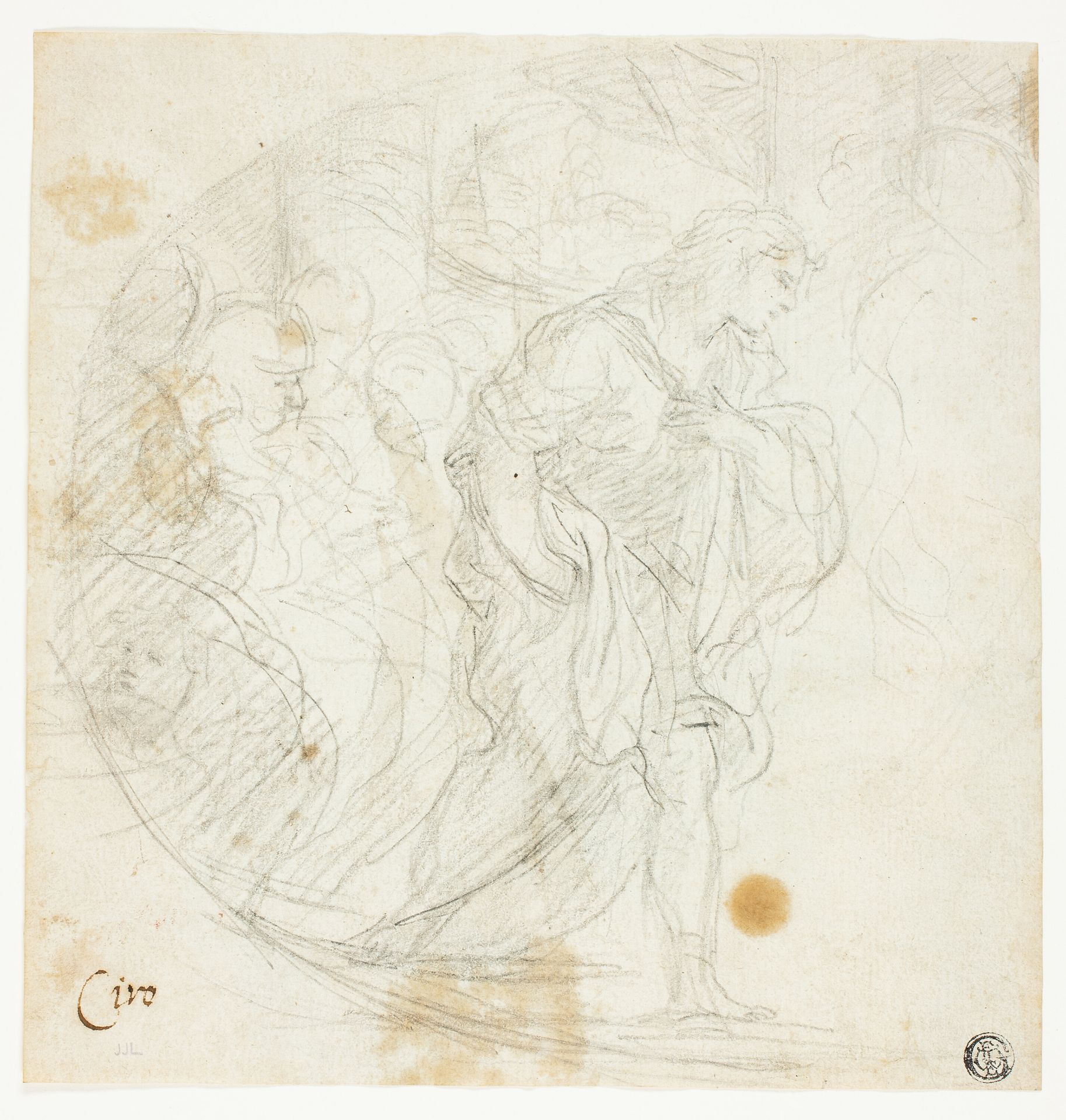 Unidentified Biblical Scene (recto); Sketches (verso) by Ciro Ferri