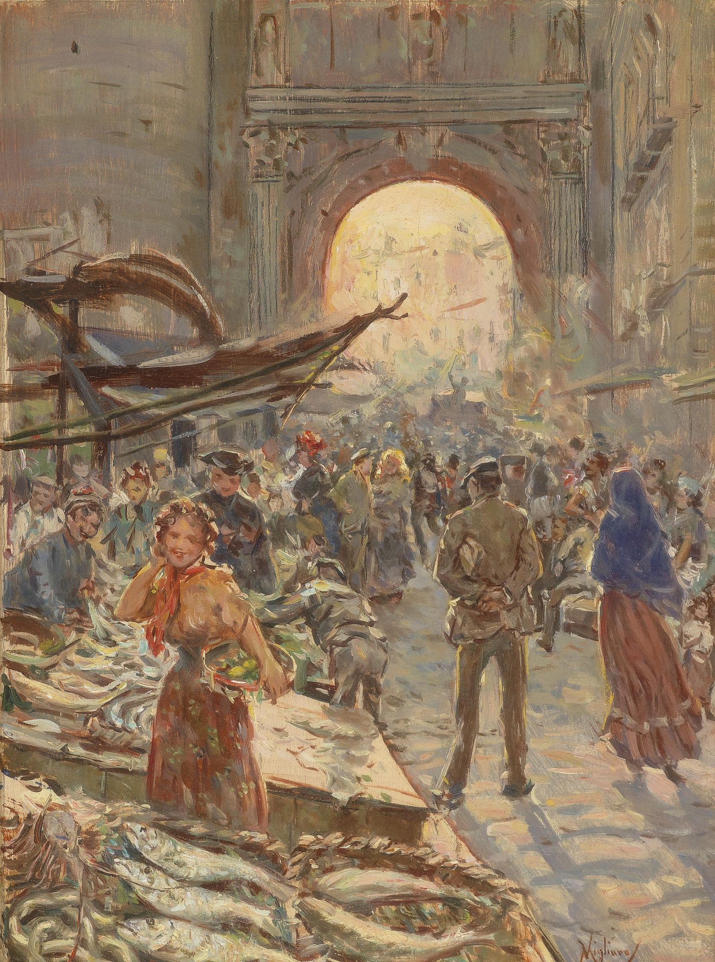 Lively market at the Porta Capuana by Vincenzo Migliaro