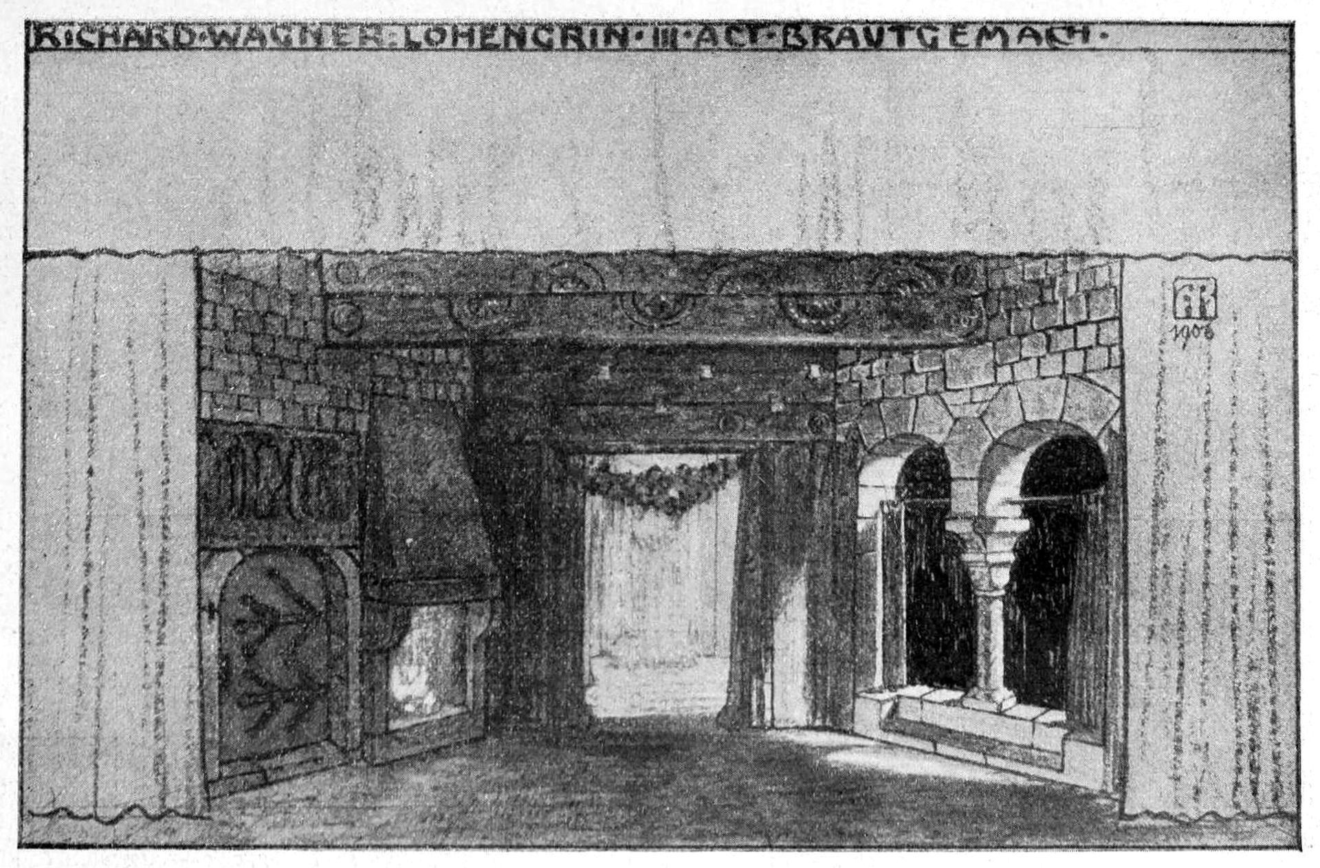 Stage design for Richard Wagner's opera "lohengrin", Act 3, Bridal Chamber by Alfred Roller