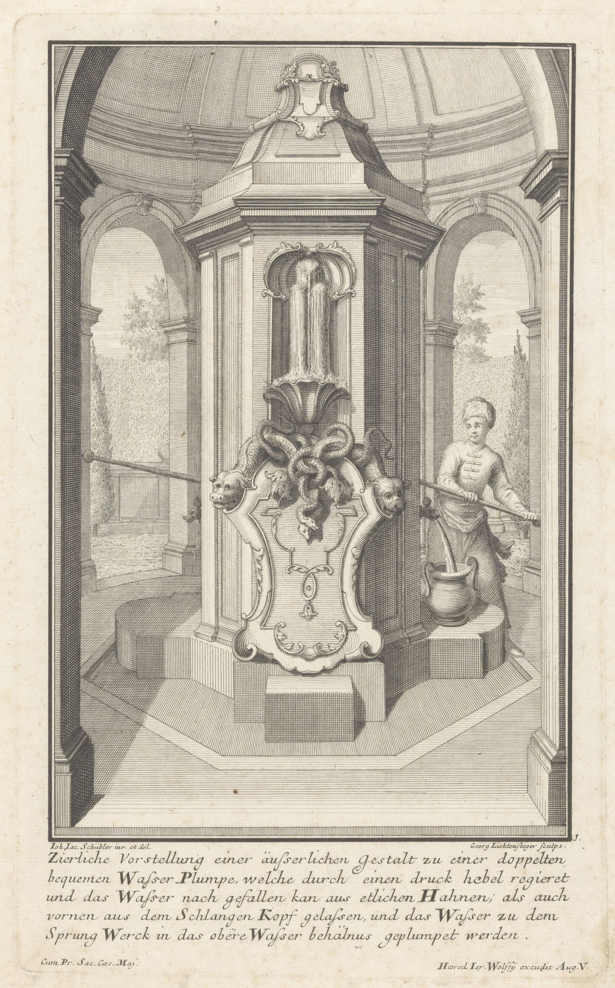 Waterpomp met slangen en varkenskoppen by Georg Lichtensteger