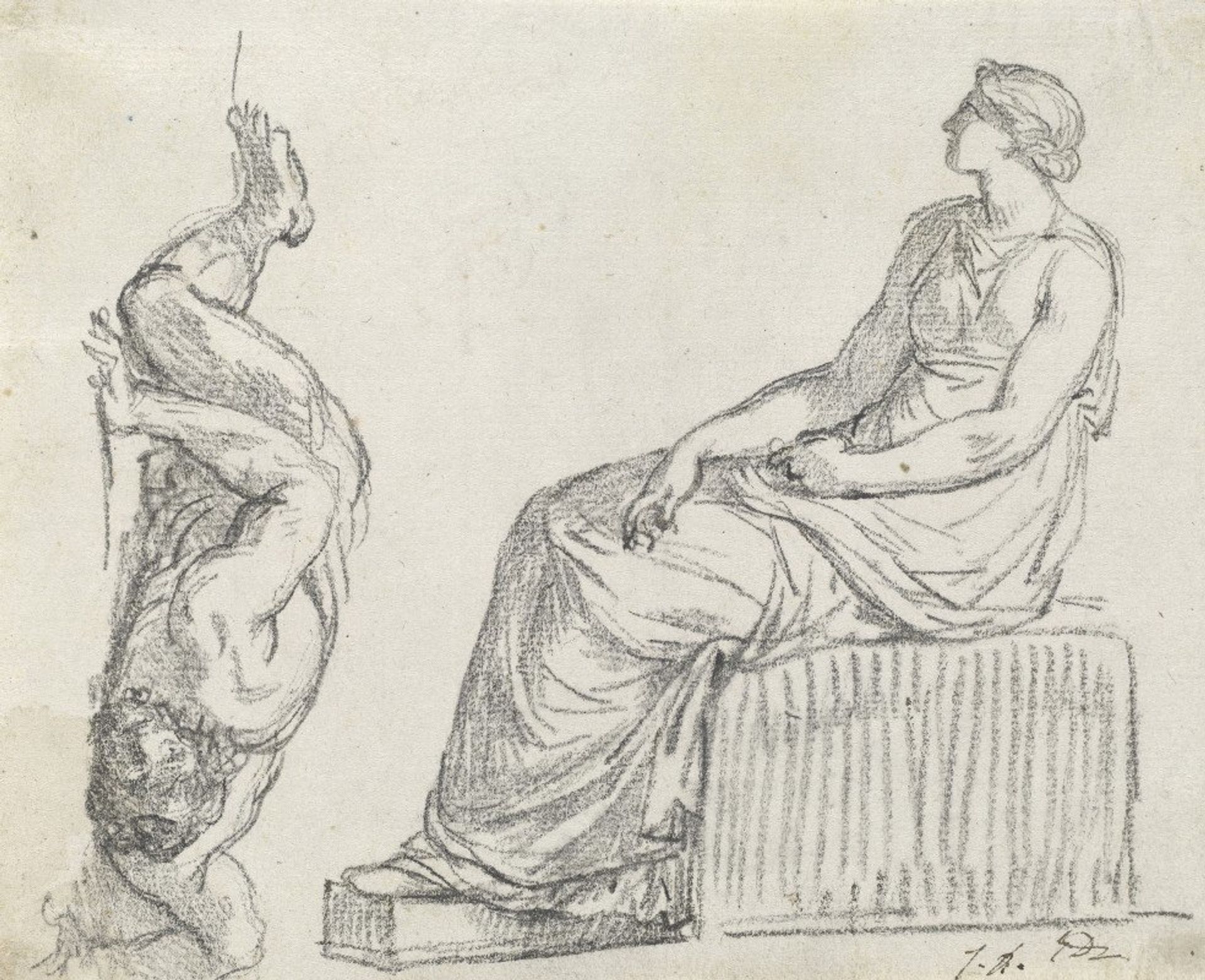 Seated Woman and Man Sprawling on the Ground by Jacques Louis David