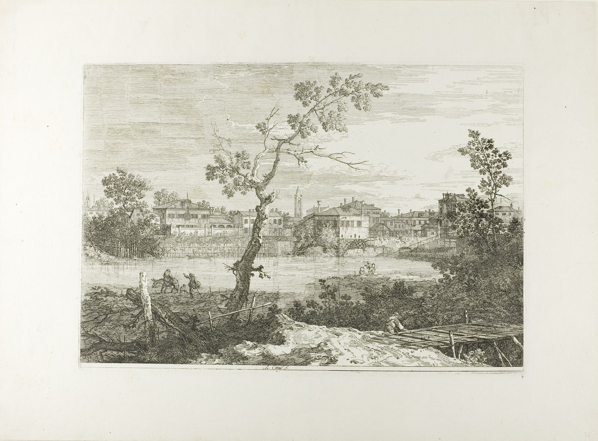 View of a Town on a River Bank, from Vedute by Canaletto