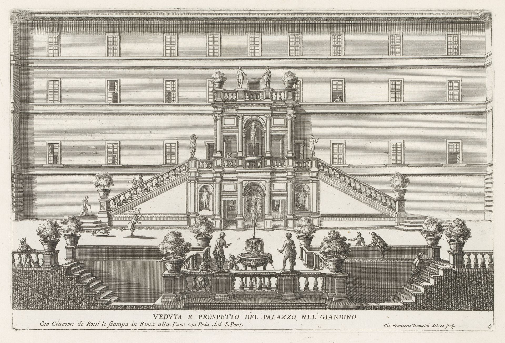 Tuinzijde van de Villa d'Este te Tivoli by Giovanni Francesco Venturini