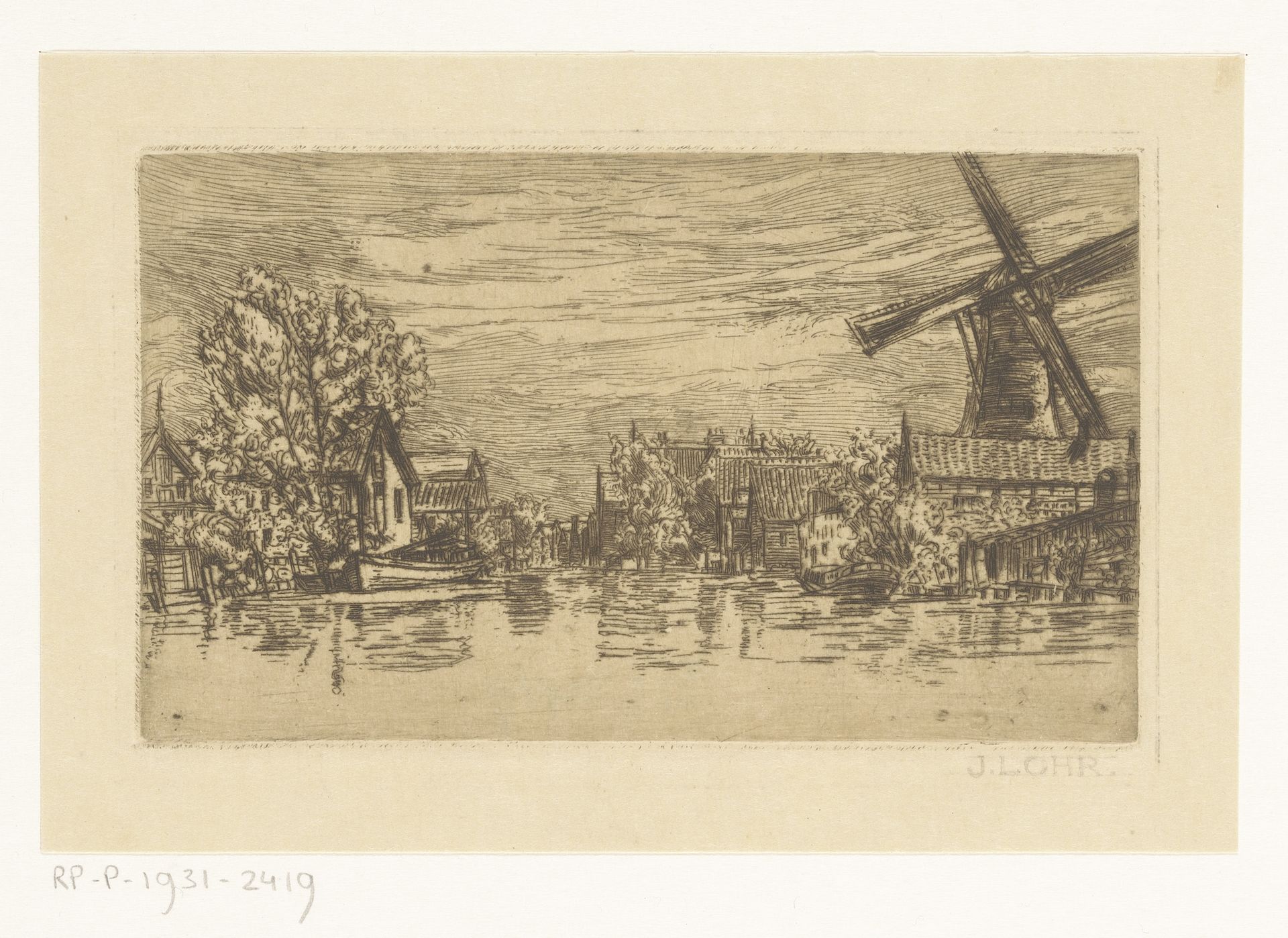 Dorpsgezicht met molen by Johannes Löhr