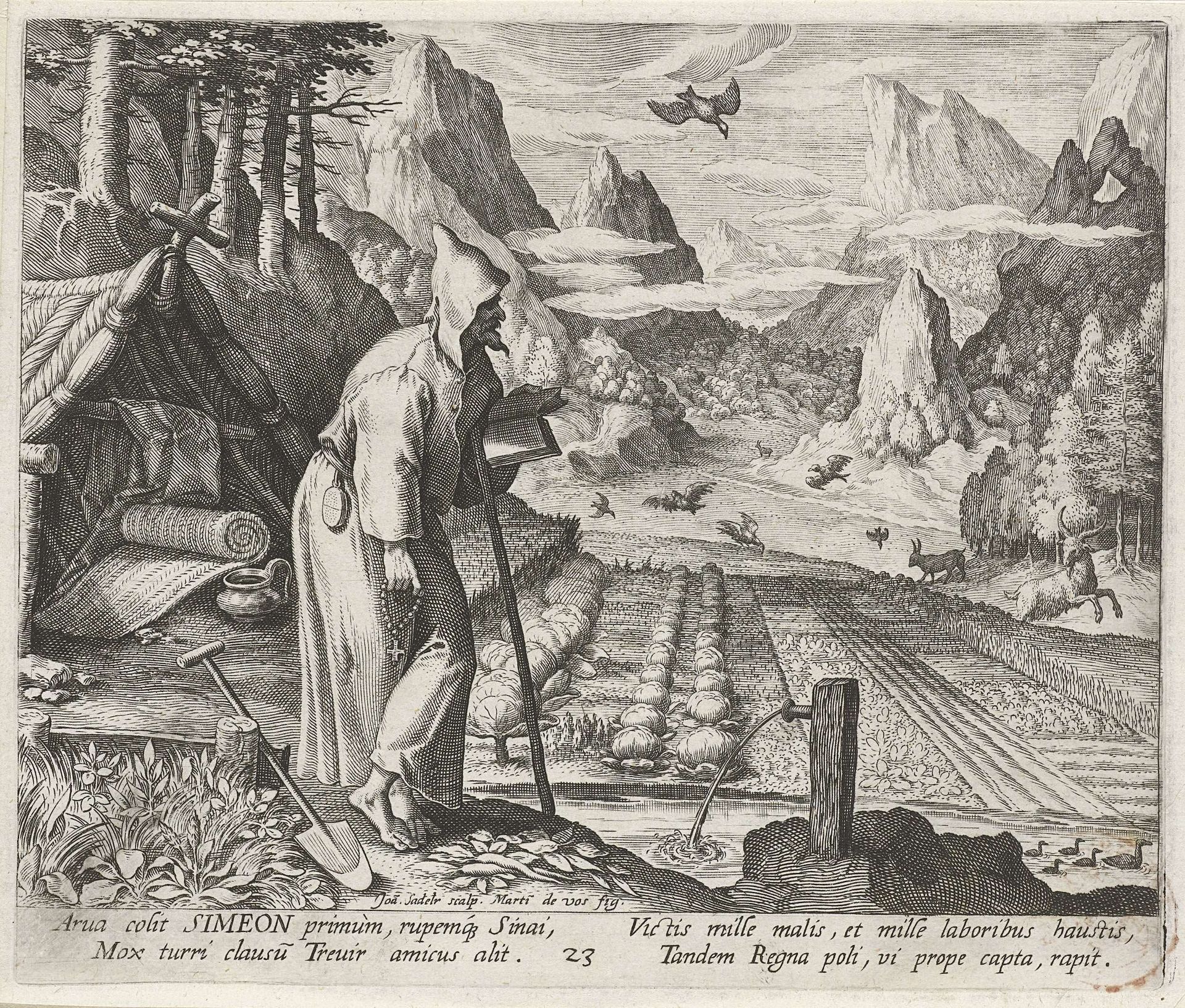 Heilige Simeon van Trier als kluizenaar by Johann Sadeler I
