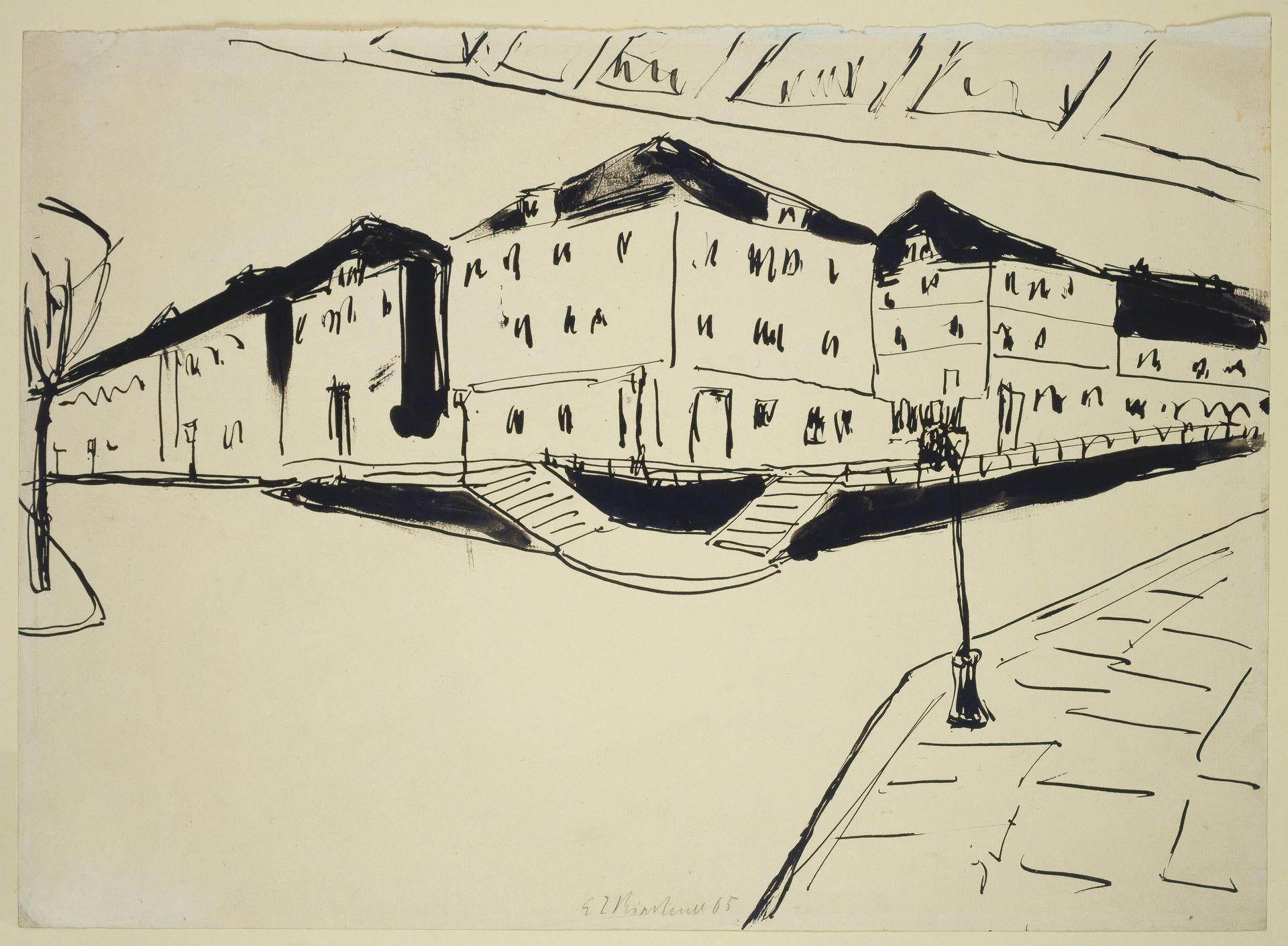 Häuser an einer Bahnunterführung in Dresden by Ernst Ludwig Kirchner