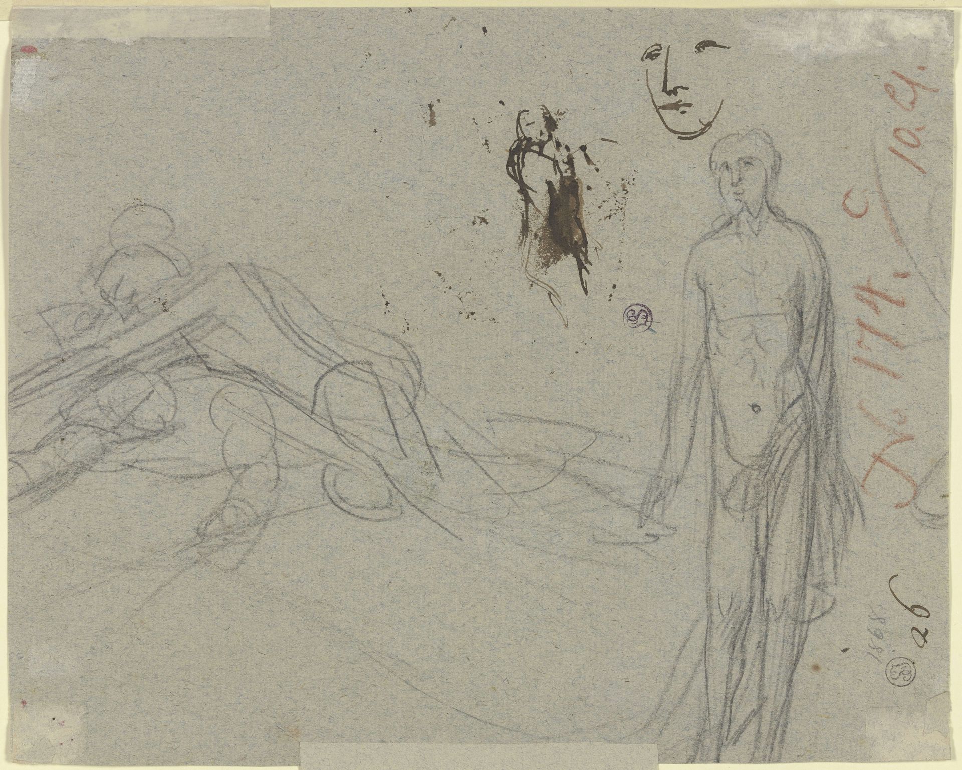 Übereinander liegende Figuren, ein männlicher Akt, eine weitere Gestalt sowie ein Gesicht by Christian Leberecht Vogel