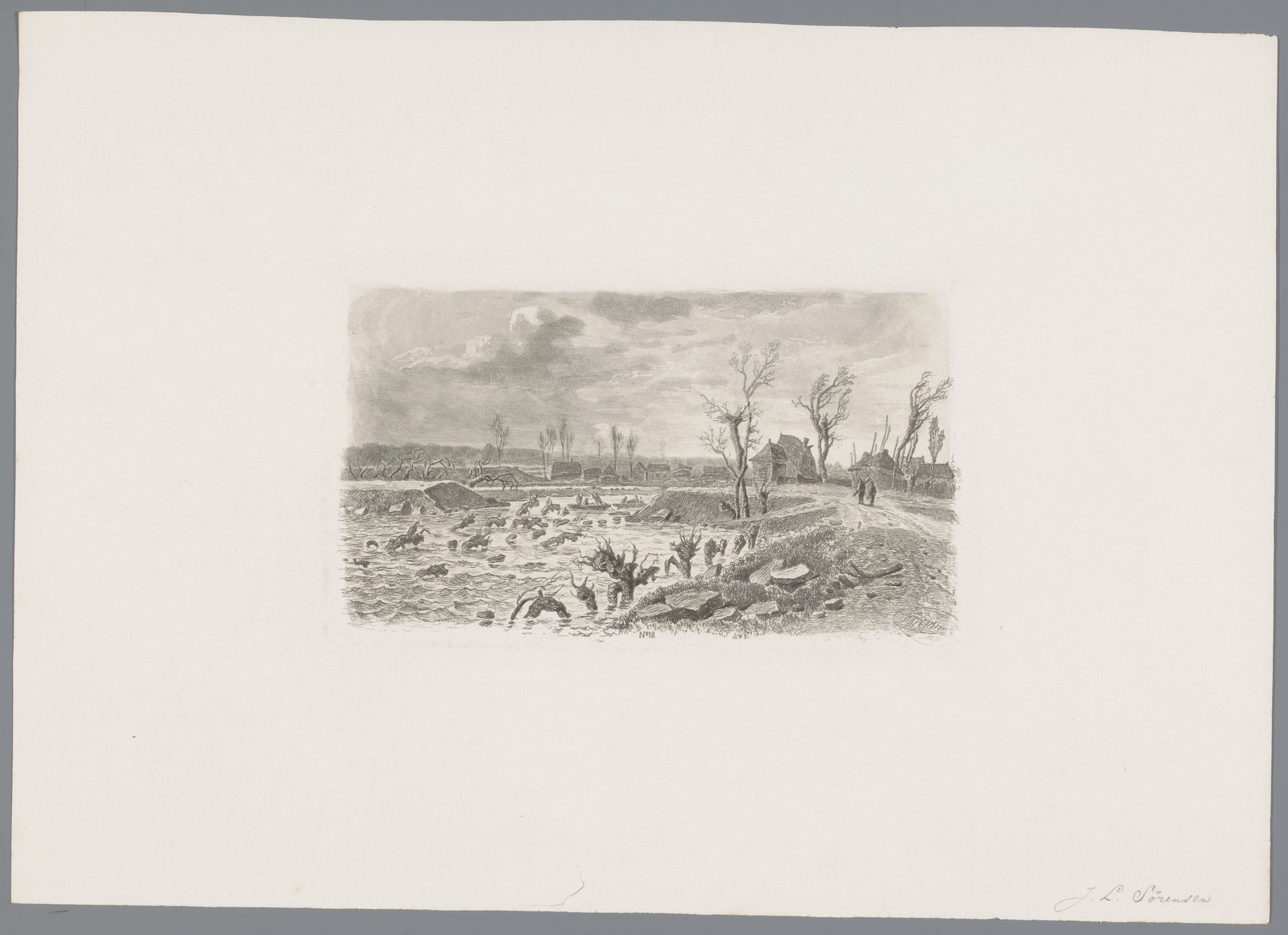 Dijkdoorbraak te Lienden, 1855 by Jacobus Sörensen