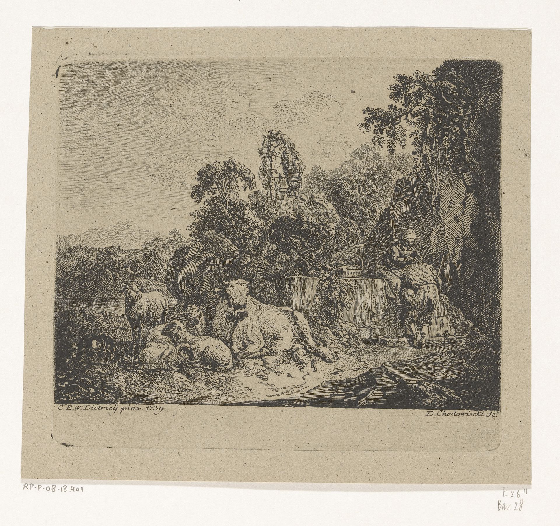 Herder en herderin met vee by Daniel Nikolaus Chodowiecki