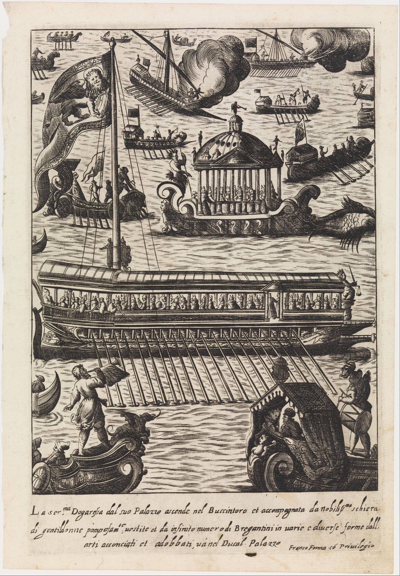 La serenissima Dogaressa dal suo palazzo...Bucintoro from Habiti d'huomeni et donne Venetiane by Giacomo Franco