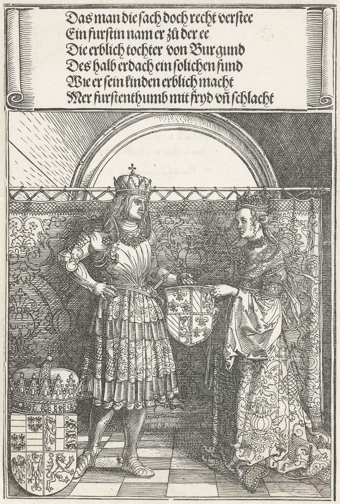 Het Bourgondische huwelijk: Maximiliaan trouwt met Maria van Bourgondië by Albrecht Durer