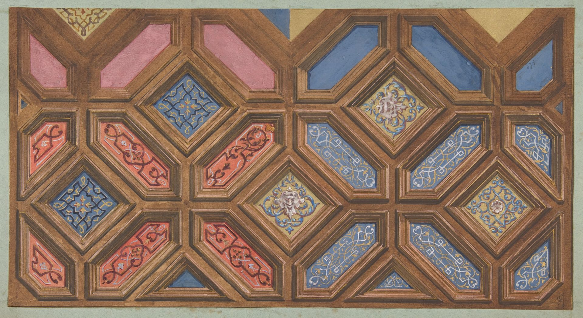 Alternate designs for the decoration of a coffered ceiling by Jules-Edmond-Charles Lachaise