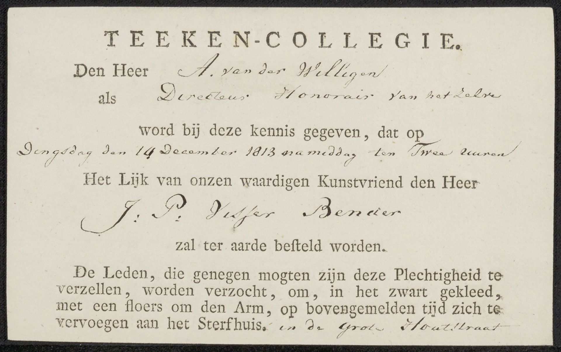 Uitnodiging aan Adriaan van der Willigen by Anonymous