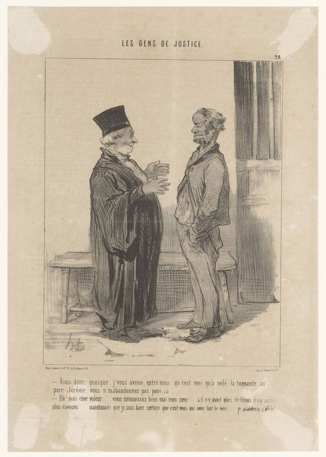 Advocaat overlegt met dief by Honoré Daumier